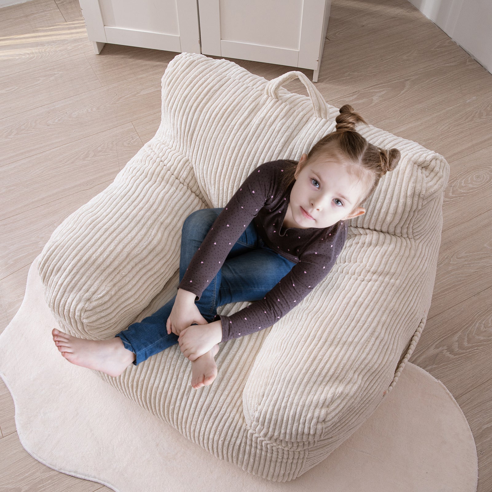 MAXYOYO Kids Bean Bag Chair - Soft Corduroy Bean Bag Couch with Armrests for Boys & Girls, Comfortable Seating for Bedroom, Playroom or Reading Nook (White) - Perfect for Relaxing, Gaming & Study Time