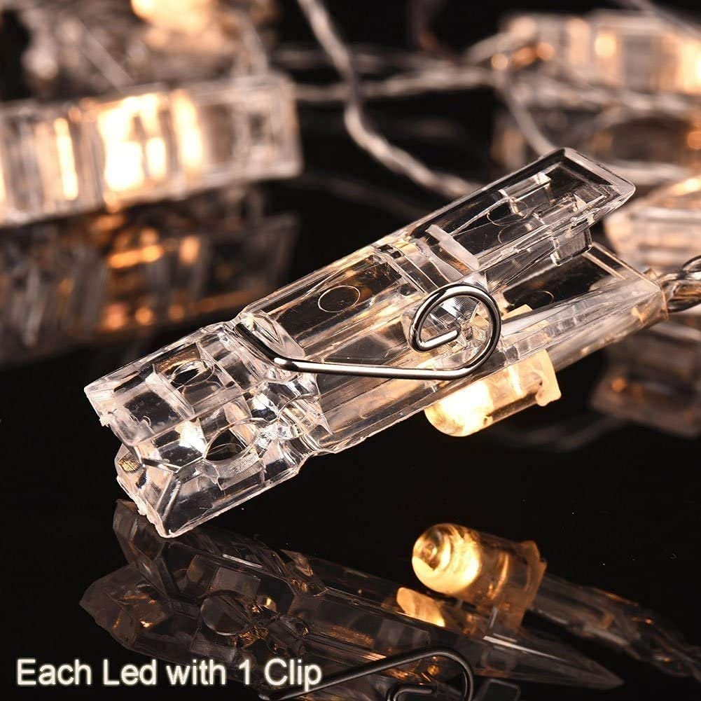 Battery Powered LED Fairy String Lights with Clips - 3M/10FT Warm White Photo Display Lights for Wedding, Christmas Party, Kids Room Wall Decor - Indoor & Outdoor Decorative Lighting for Home, Bedroom, Garden and Events