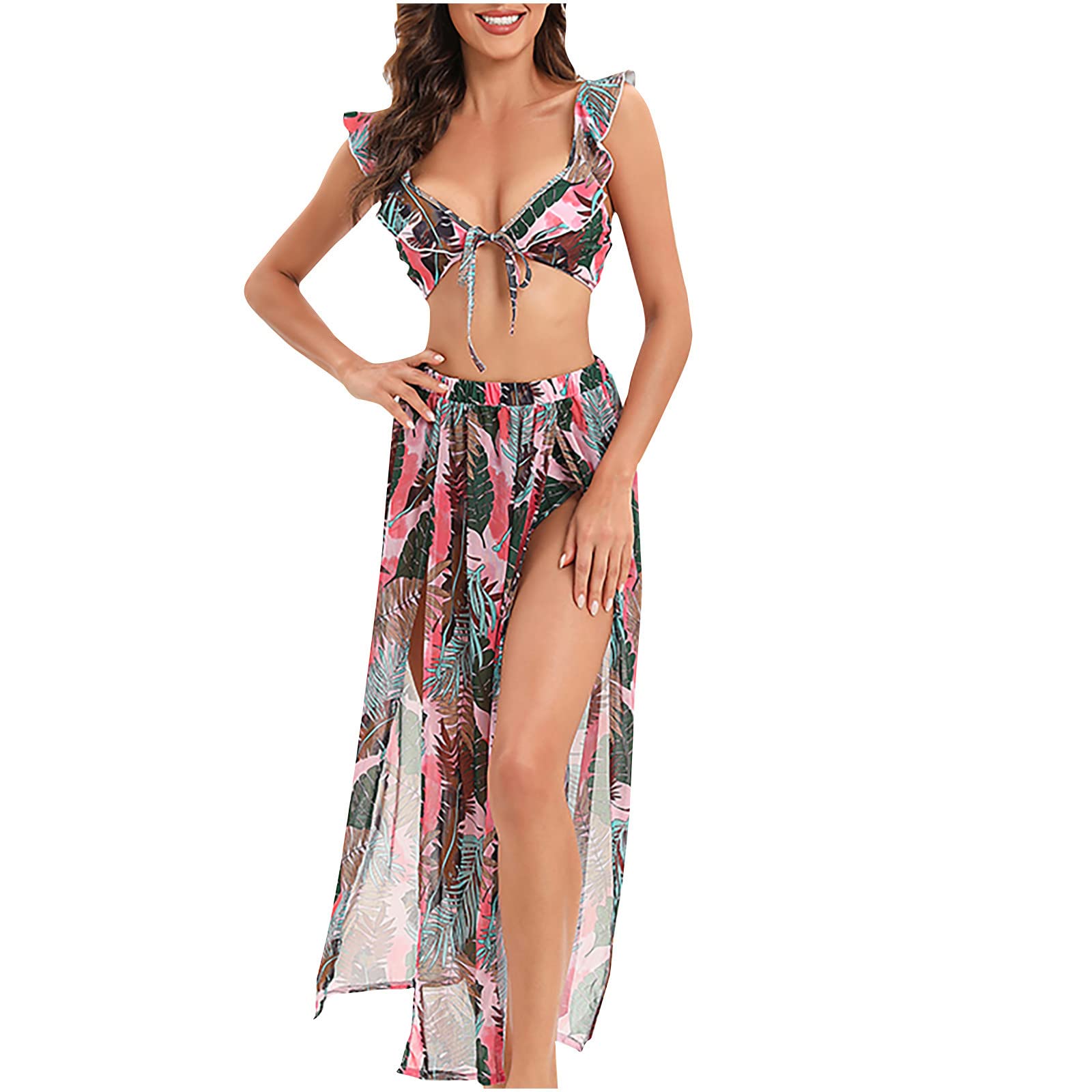 Sexy Floral Print Bikini Set for Women - 3 Piece High Waist Swimwear with Side Split Design | Perfect for Pool Parties, Beach Vacations & Summer Getaways