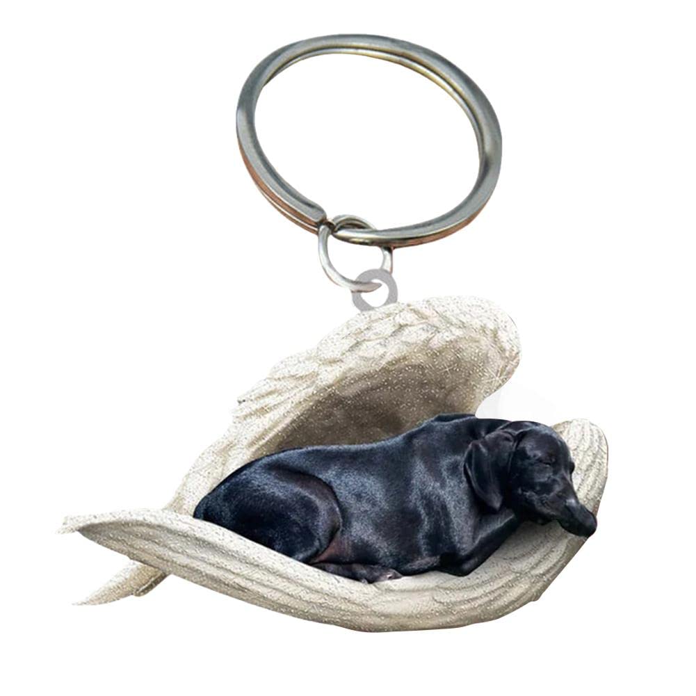 Cute Sleeping Dog Angel Acrylic Keychain - Hanging Car Ornament for Auto Interior, Home & Office Decor - Perfect Gift for Pet Lovers & Keychain Collectors