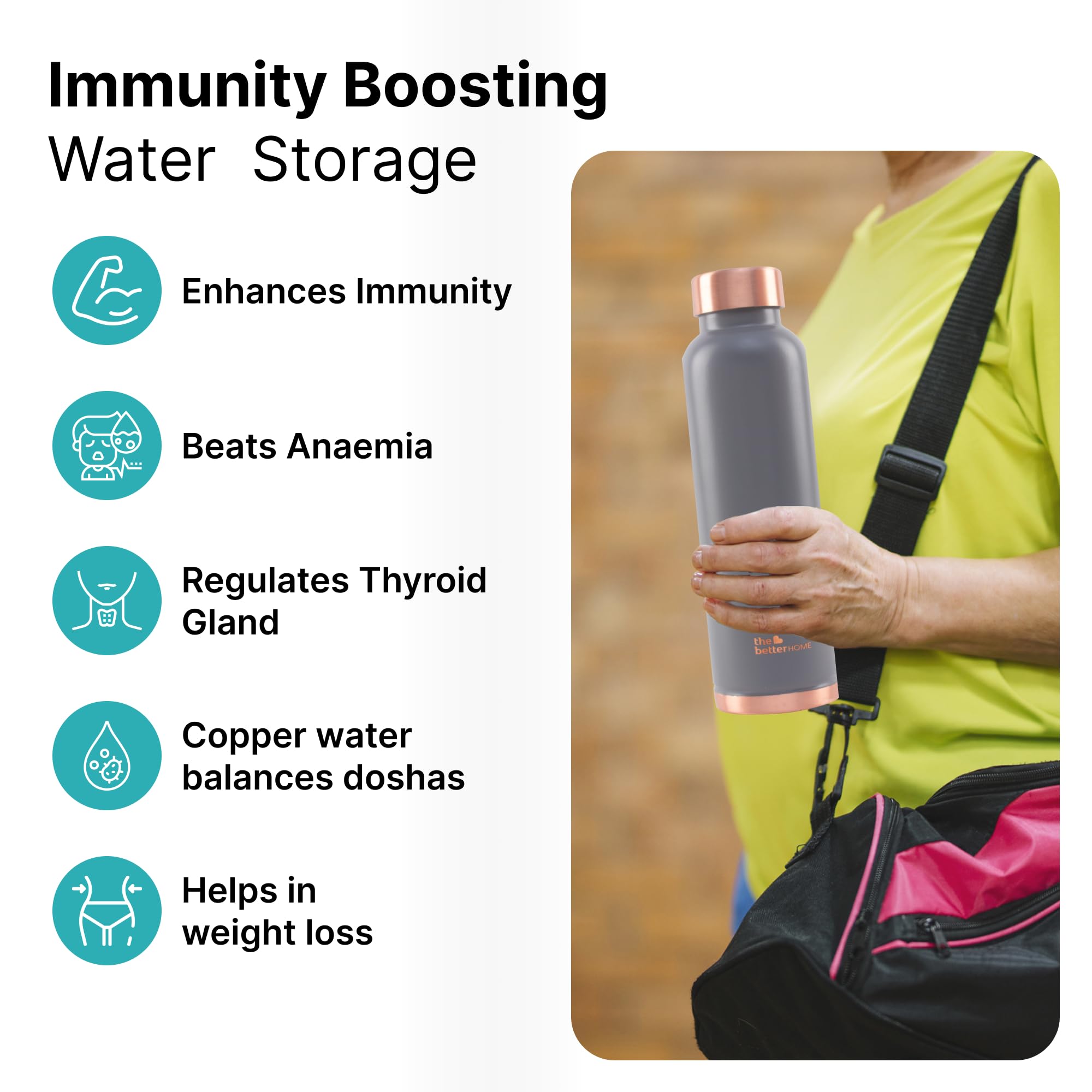 Premium 1 Liter Pure Copper Water Bottle with Antioxidant Properties | Boosts Immunity & Enhances Health | 100% Copper Bottle for Daily Hydration | Grey (Pack of 10) | Ideal for Gym, Yoga, Office & Outdoor Activities
