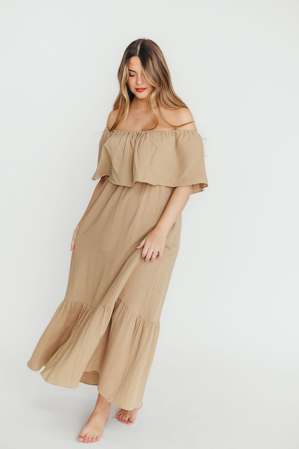 Josie 100% Cotton Maternity Maxi Dress in Khaki - Bump & Nursing Friendly for Pregnancy & Breastfeeding | Perfect for Casual Outings, Baby Showers & Nursing Comfort