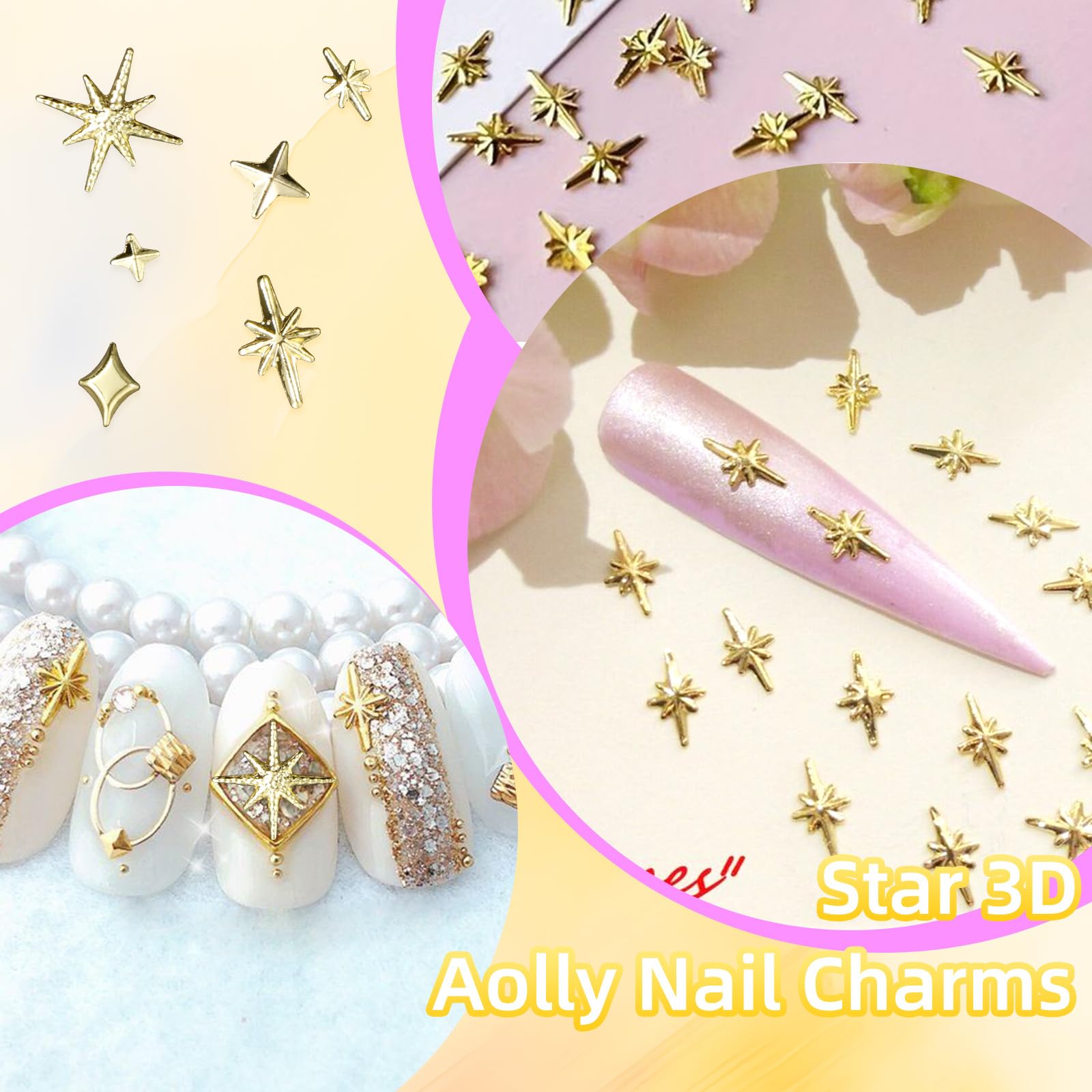 3D Gold & Silver Star Nail Charms - Mixed Metal Nail Art Studs for Y2K Nail Designs | Perfect for DIY Manicures, Party Nail Decor, and Festival Nail Art