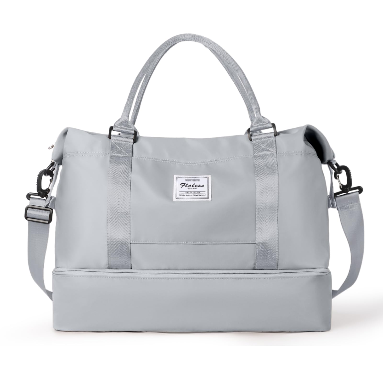 HYC00 Women's Travel Weekender Bag with Shoe Compartment & Wet Pocket - Perfect for Gym, Overnight Trips & Hospital Use - Light Grey Carry-On Luggage