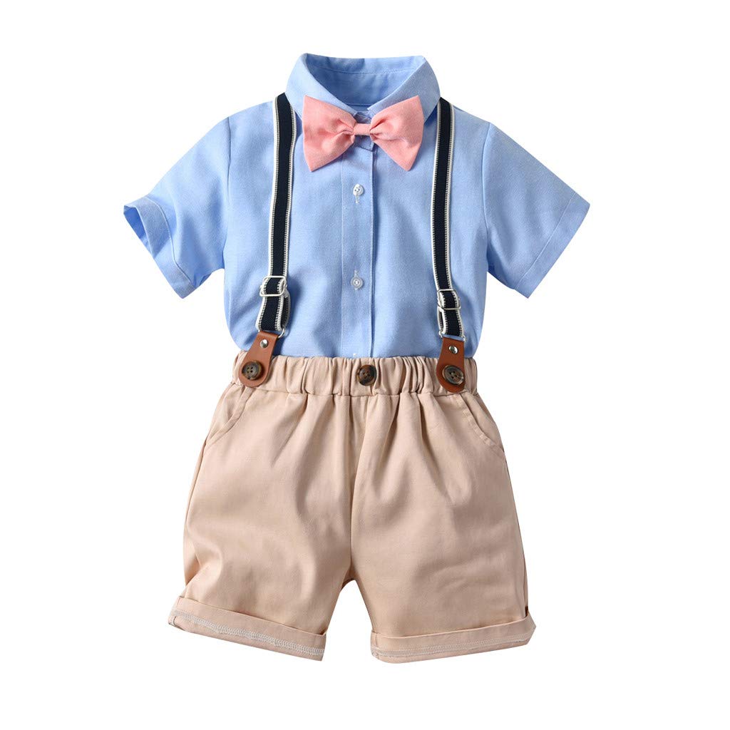 Baby Boys 2-Piece Suit Set - Formal Toddler Outfit with Bowtie, Short Sleeve Shirt & Suspenders Shorts | Perfect for Weddings, Parties & Photo Shoots
