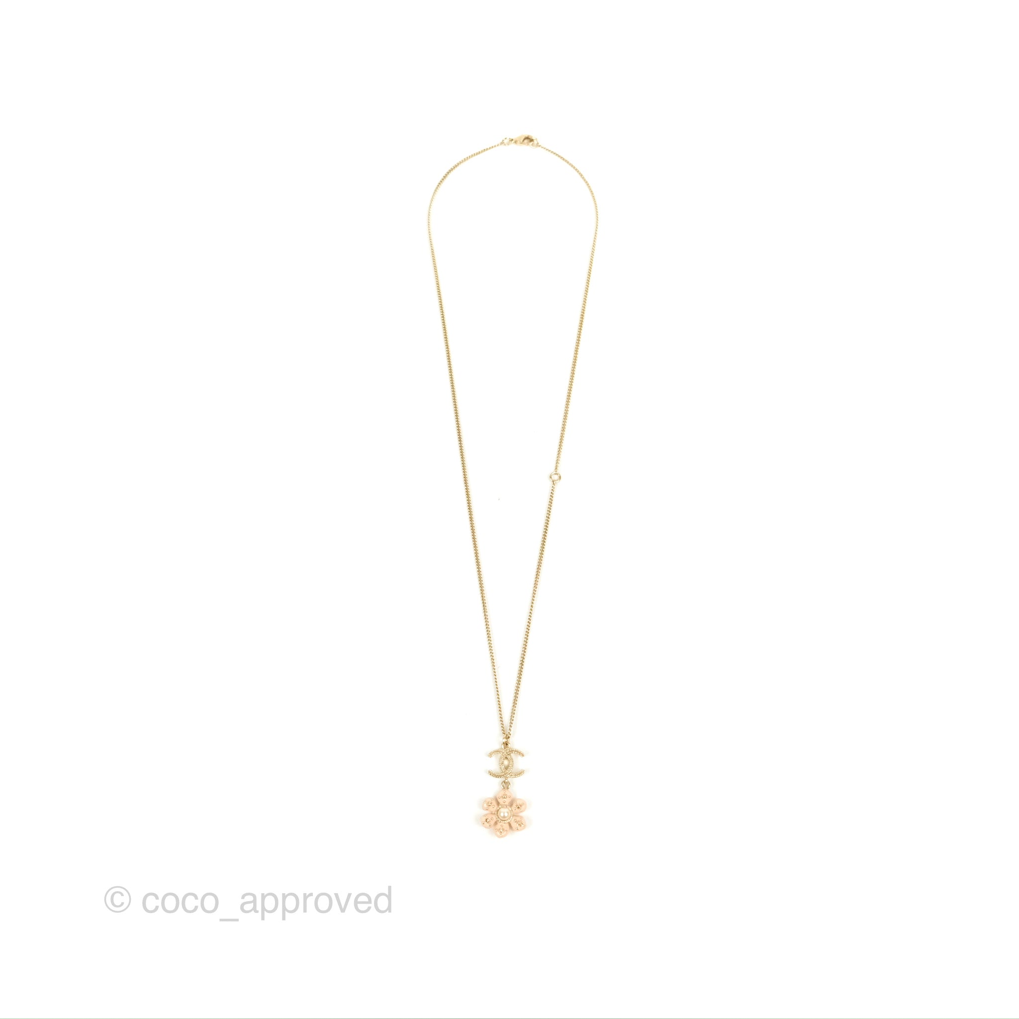 Chanel CC Pearl Light Pink Flower Pendant Necklace Gold Tone 18C - Elegant Jewelry for Women, Perfect for Parties, Weddings & Special Occasions