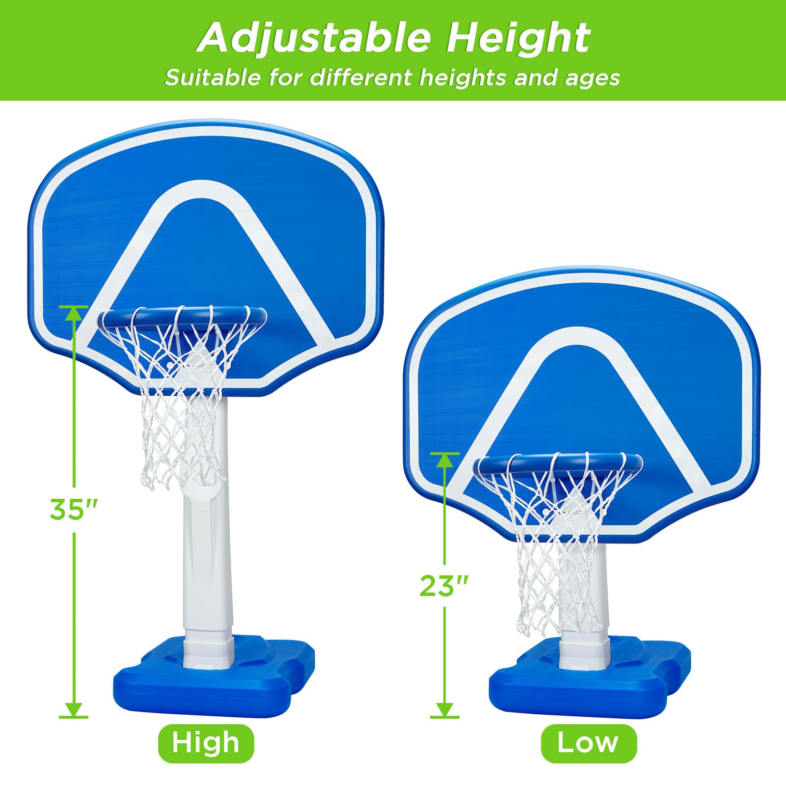 Adjustable Height Pool Basketball Hoop Set with 2 Balls & Pump - Large Inflatable Water Basketball Hoop for Pool Games - Perfect for Backyard Pool Parties, Summer Fun & Family Outdoor Activities