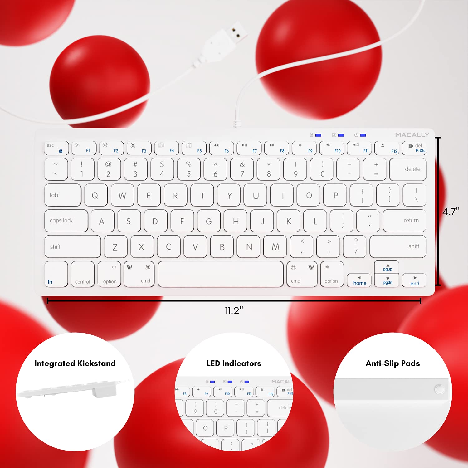 Macally USB Mini Keyboard for Mac & PC - 78 Keys, Compact Design for Small Spaces - White | Home & Office Use