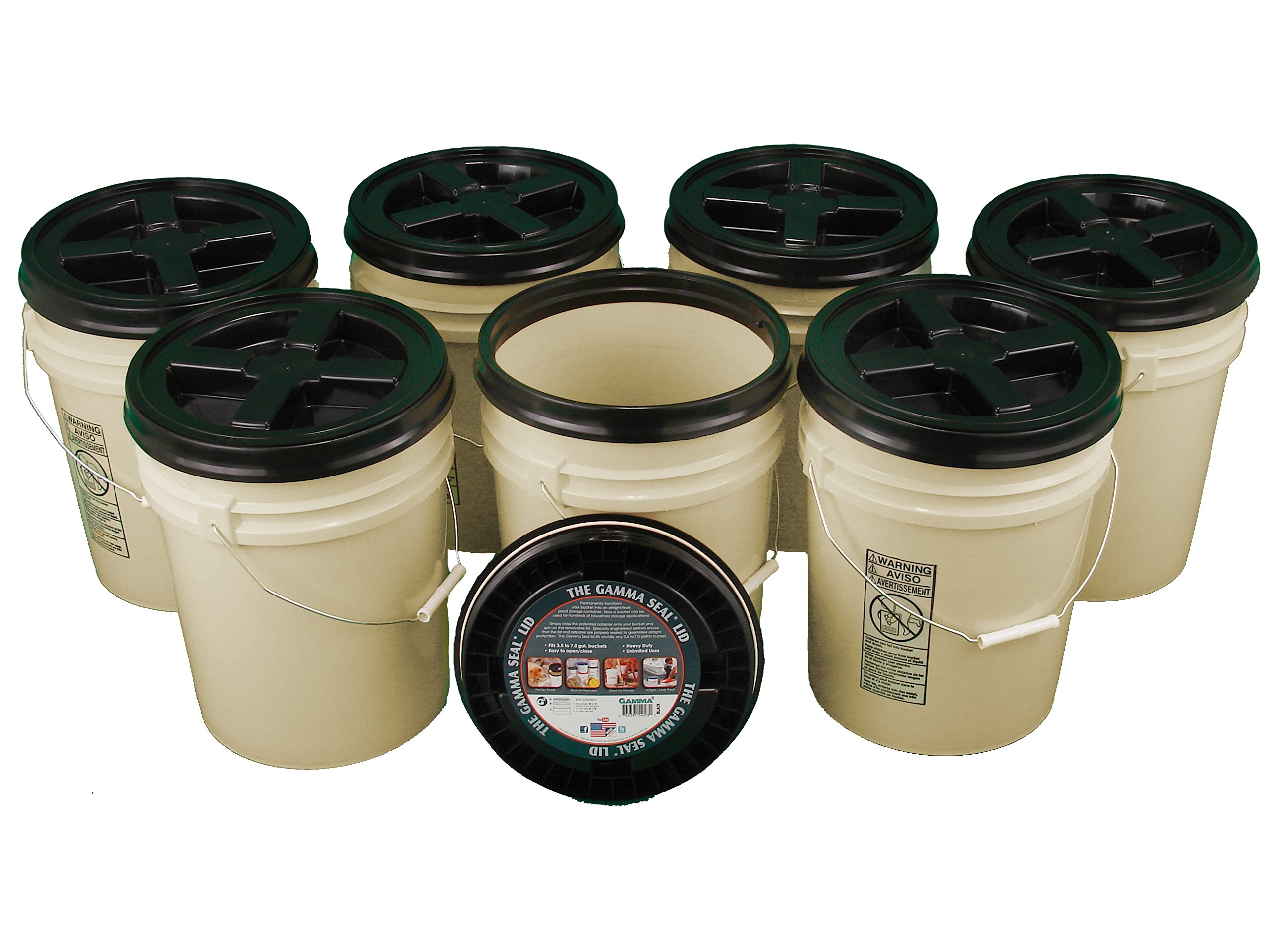 5 Gallon Buckets with Gamma Seal Lids - Heavy Duty 90 Mil Tan Bucket Kit (7 Pack) for Food Storage, Home Organization & Emergency Preparedness