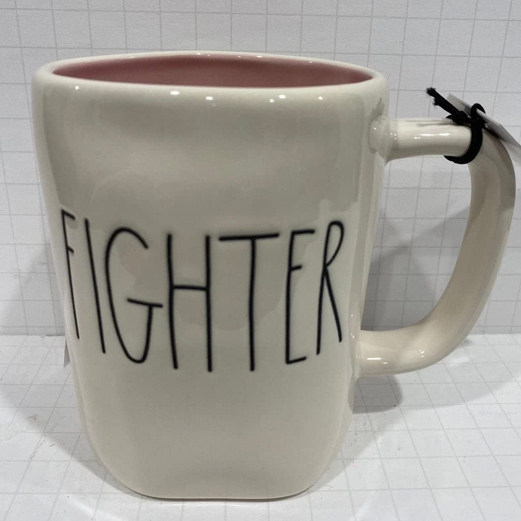 Rae Dunn FIGHTER Mug - 16oz Ceramic Coffee Cup with Inspirational Quote - Dishwasher & Microwave Safe - Perfect for Office, Home Use & Gift Giving