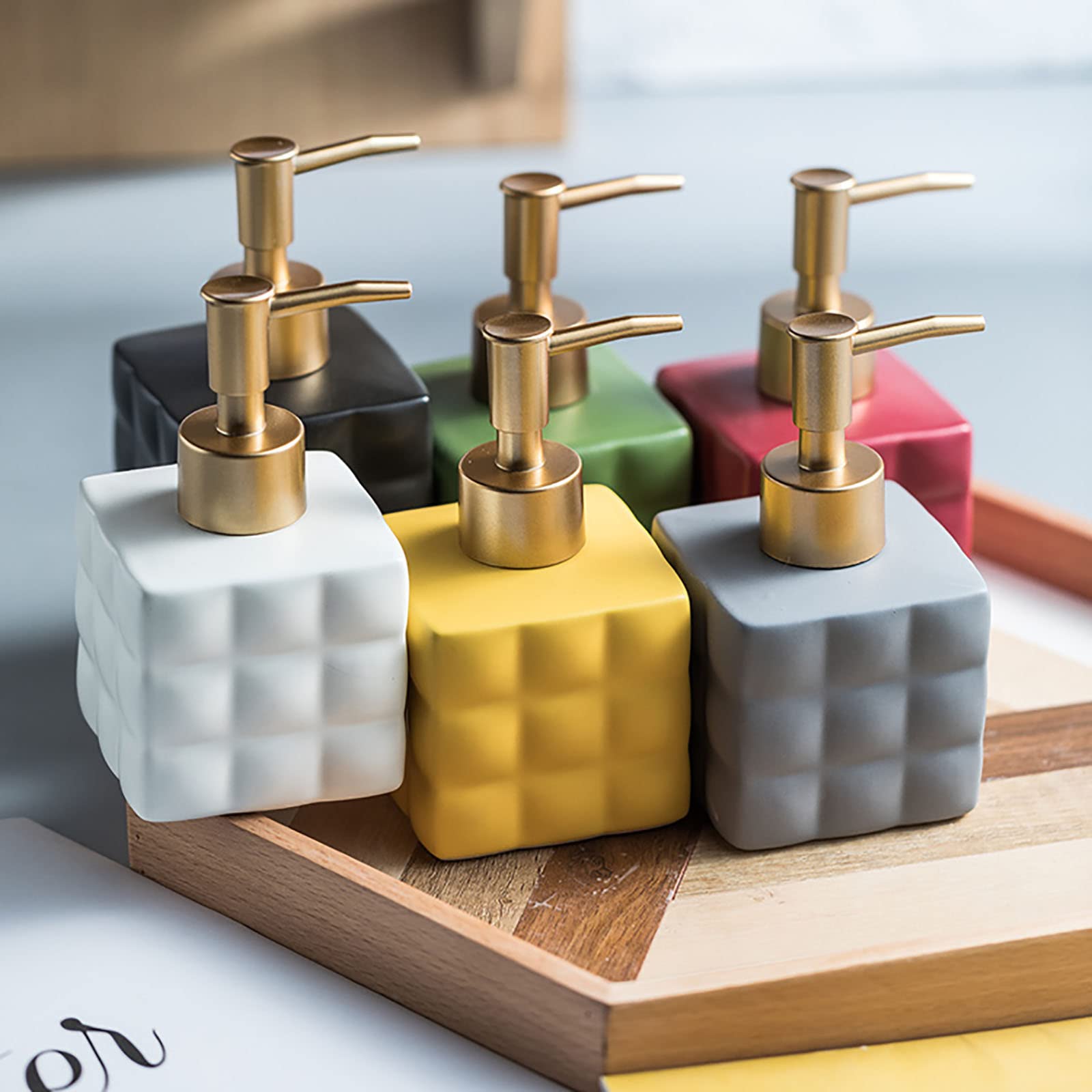 Ceramic Soap Dispenser for Hotel & Home - 220ML Empty Bottle for Hand Soap, Shampoo, Body Wash (7x7x13cm) - Perfect for Bathroom Countertop, Guest Rooms & Spa Decor