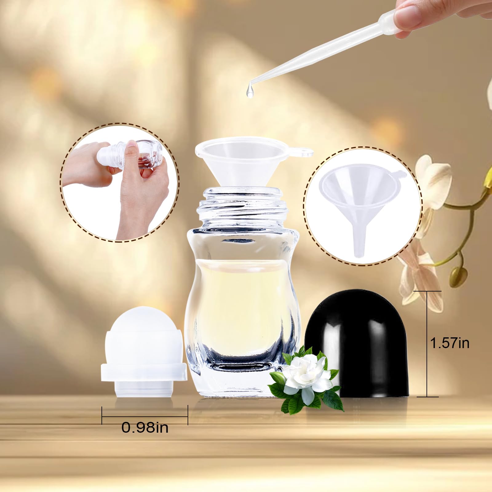 5-Pack Empty Glass Rollerball Bottles (30ml/50ml) - Leakproof Essential Oil Roller Bottles with Plastic Roller Balls for Perfume, Aromatherapy & DIY Cosmetics | Travel-Friendly, Refillable & Reusable for Home, Office & On-the-Go Use