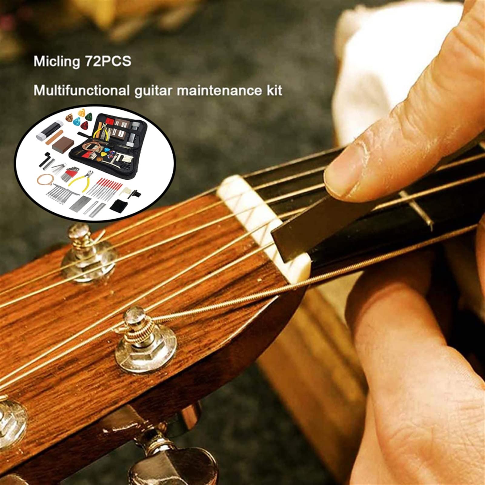 Professional Guitar Repair Tools Kit - Acoustic & Electric Guitar Maintenance Set with Cleaning Supplies - Essential Luthier Tools for Musicians & Guitar Techs (Perfect for Home, Studio & Stage Use)