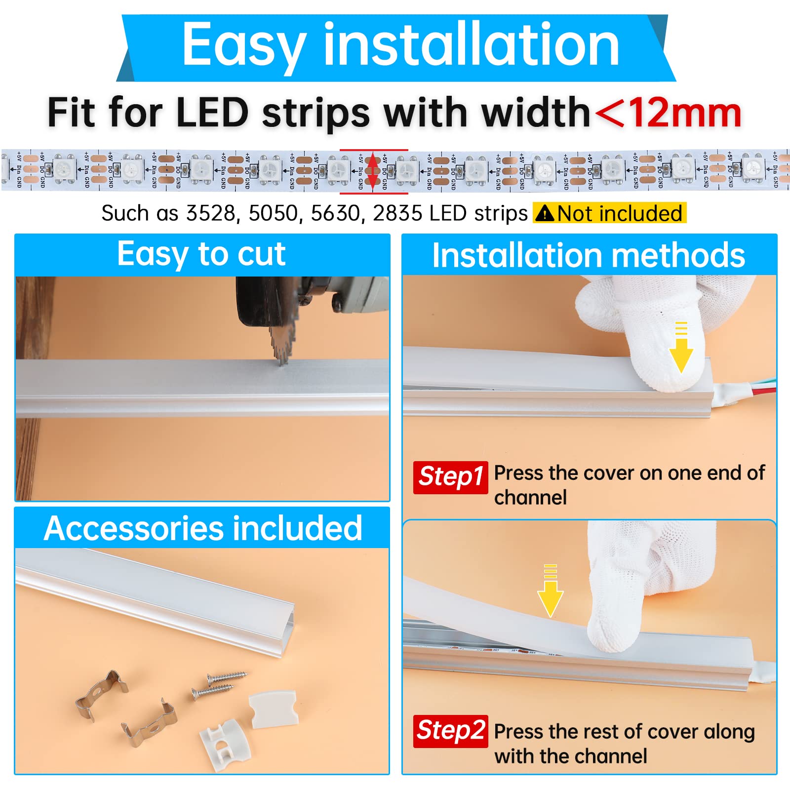 Muzata 10-Pack 6.6FT/2M Deep Aluminum LED Channel System with Milky White Frosted Diffuser for LED Strips up to 12mm - Perfect for Under Cabinet Lighting, Cove Lighting, and Home Decoration (U101 WW)