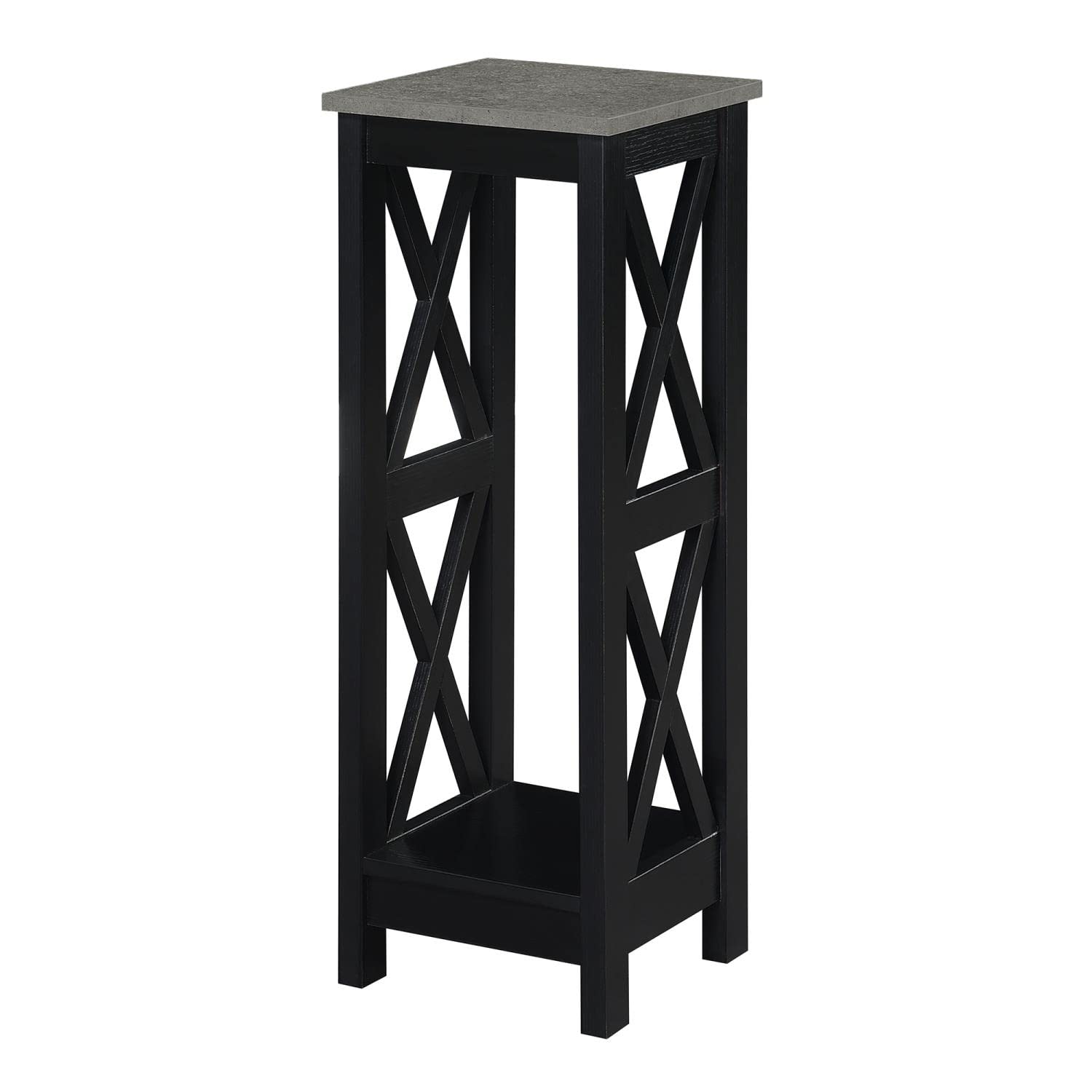 Convenience Concepts Oxford Tall Cement & Black Plant Stand - Indoor/Outdoor Flower Pot Holder for Home, Garden, Patio Decor