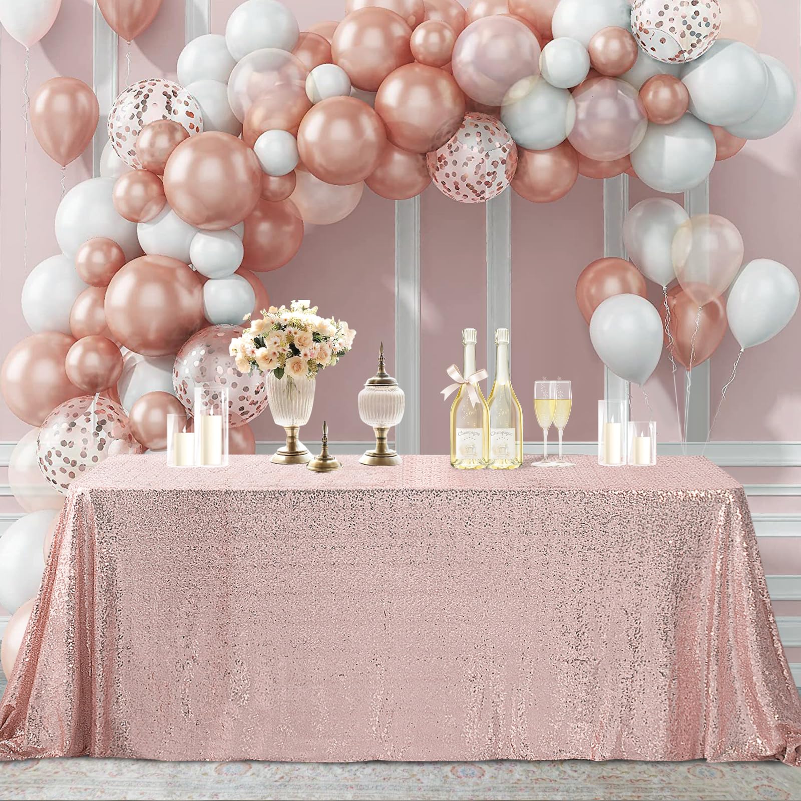 50x80 Inch Rose Gold Sequin Tablecloth - Glitter Rectangular Table Cover for Wedding, Bridal Shower, Birthday Party, Banquet & Dessert Table Decor | Elegant Event & Home Decor