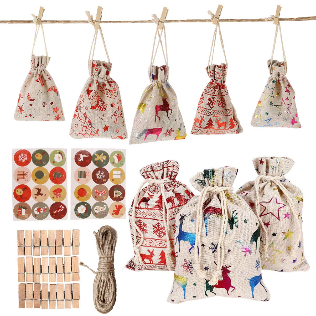 HEMOTON 24-Piece Linen Bags for Candy, Party Favors & Christmas Decorations - Perfect for Holiday Parties, Wedding Favors & Gift Packaging