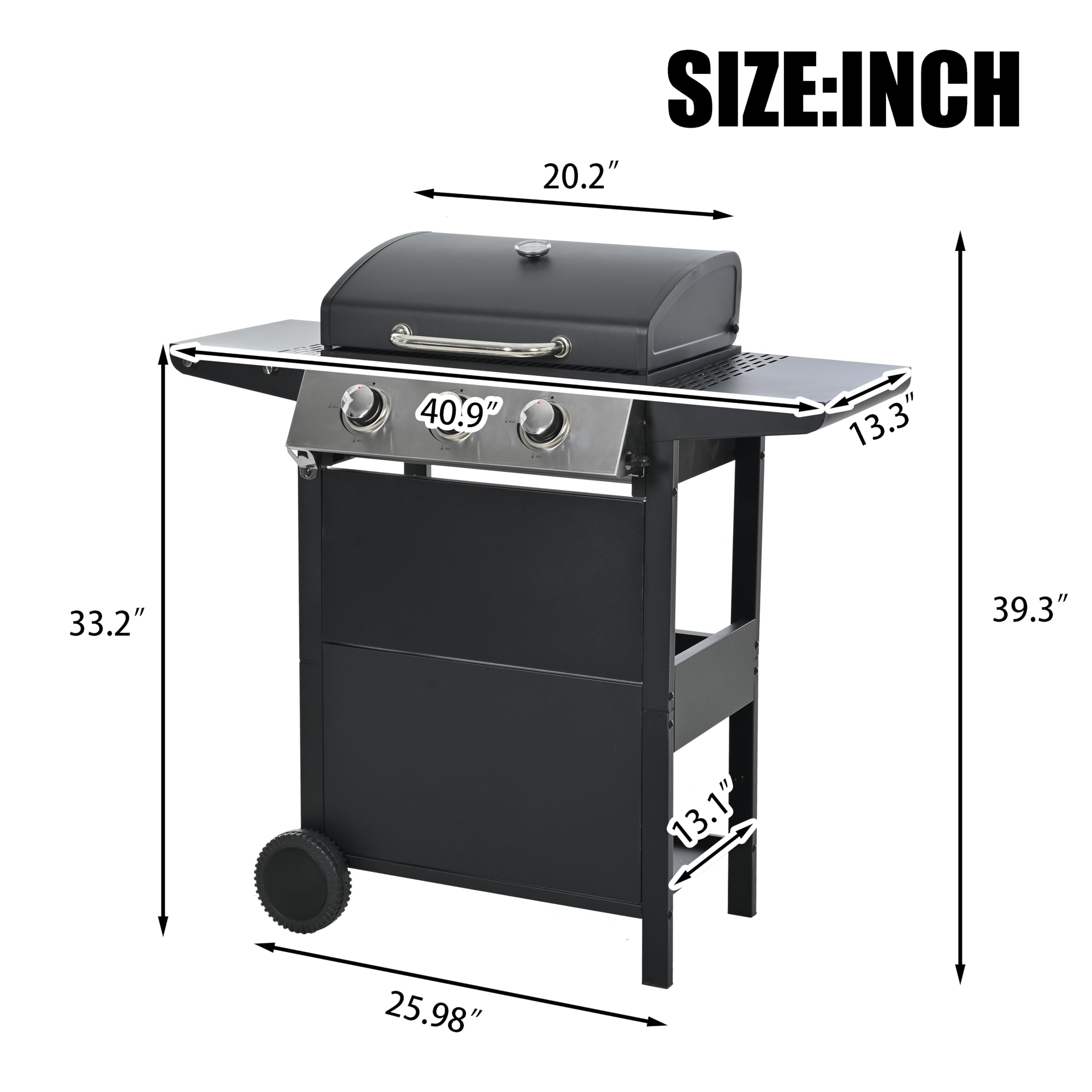 **3 Burner Propane Gas BBQ Grill - Stainless Steel Outdoor Grill with Enameled Cast Iron Grids & Rectangular Griddle - 26,000 BTU for Patio, Garden, Backyard, Camping & Tailgating (Black-3 Burner)**