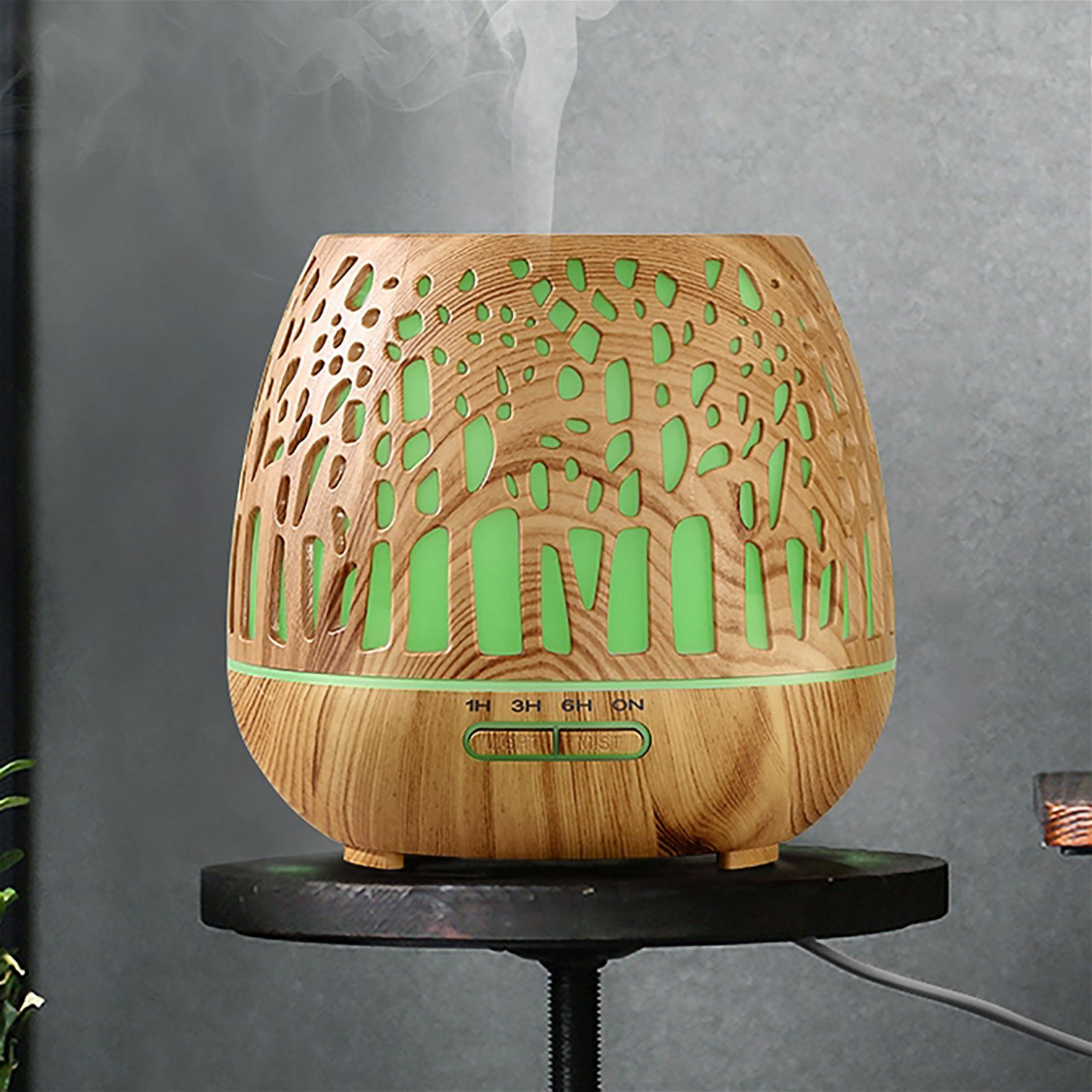 Devanti 400ml Ultrasonic Aroma Diffuser & Essential Oil Humidifier - Wood Grain Design, Remote Control, Cool Mist for Aromatherapy - Perfect for Bedroom, Yoga, Spa & Office Relaxation