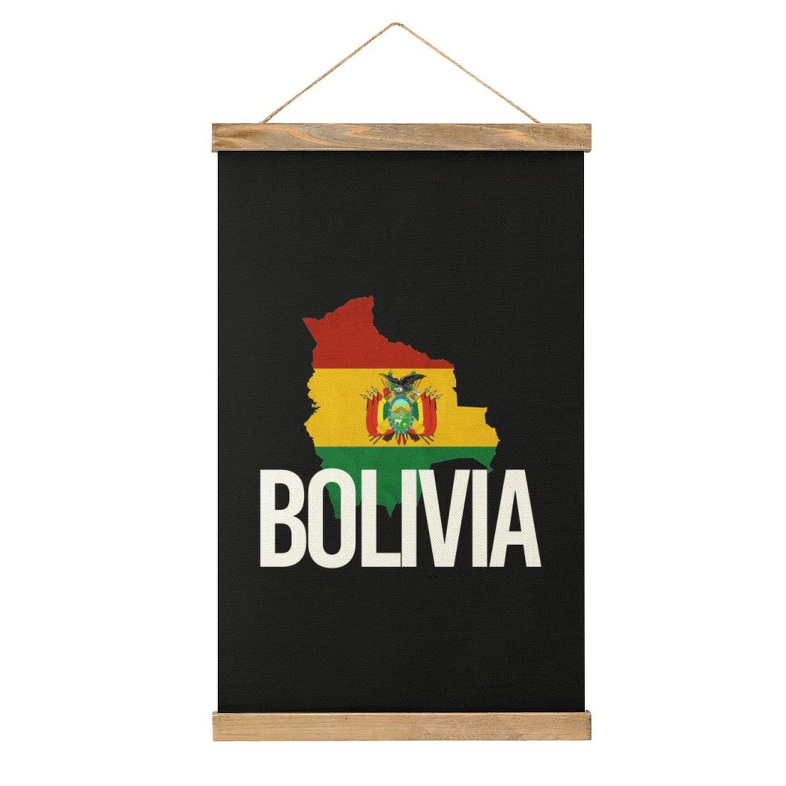 Bolivia Map and Flag Canvas Wall Art - Wooden Framed Hanging Poster for Home, Office, or Classroom Decoration - Perfect for Travel Enthusiasts and Geography Lovers