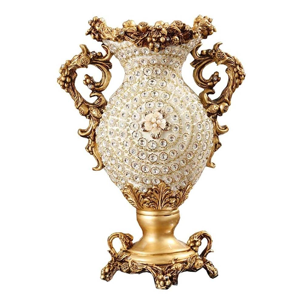 European-Style Retro Resin Large Flower Vase - Hand-Painted Tall Decorative Vase for Living Room, Dining Table, Bedroom, Office & Hotel Decor (46×25cm, White) - Perfect Wedding Gift & Home Centerpiece for Parents