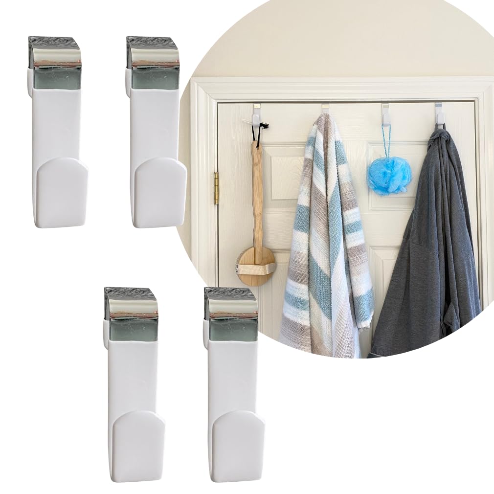 Evelots 4-Pack Over The Door Hooks - Heavy Duty Rubber Coated Steel Hangers for Clothes, Towels, Coats, Hats & Handbags - Space Saving Organizer for Closet, Bathroom, Bedroom & Office Use