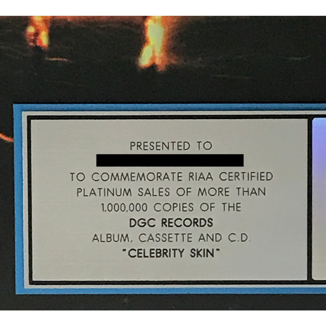 Hole Celebrity Skin RIAA Platinum Album Award - Official Music Record & Collectible for Fans, Home Decor, and Music Memorabilia Displays