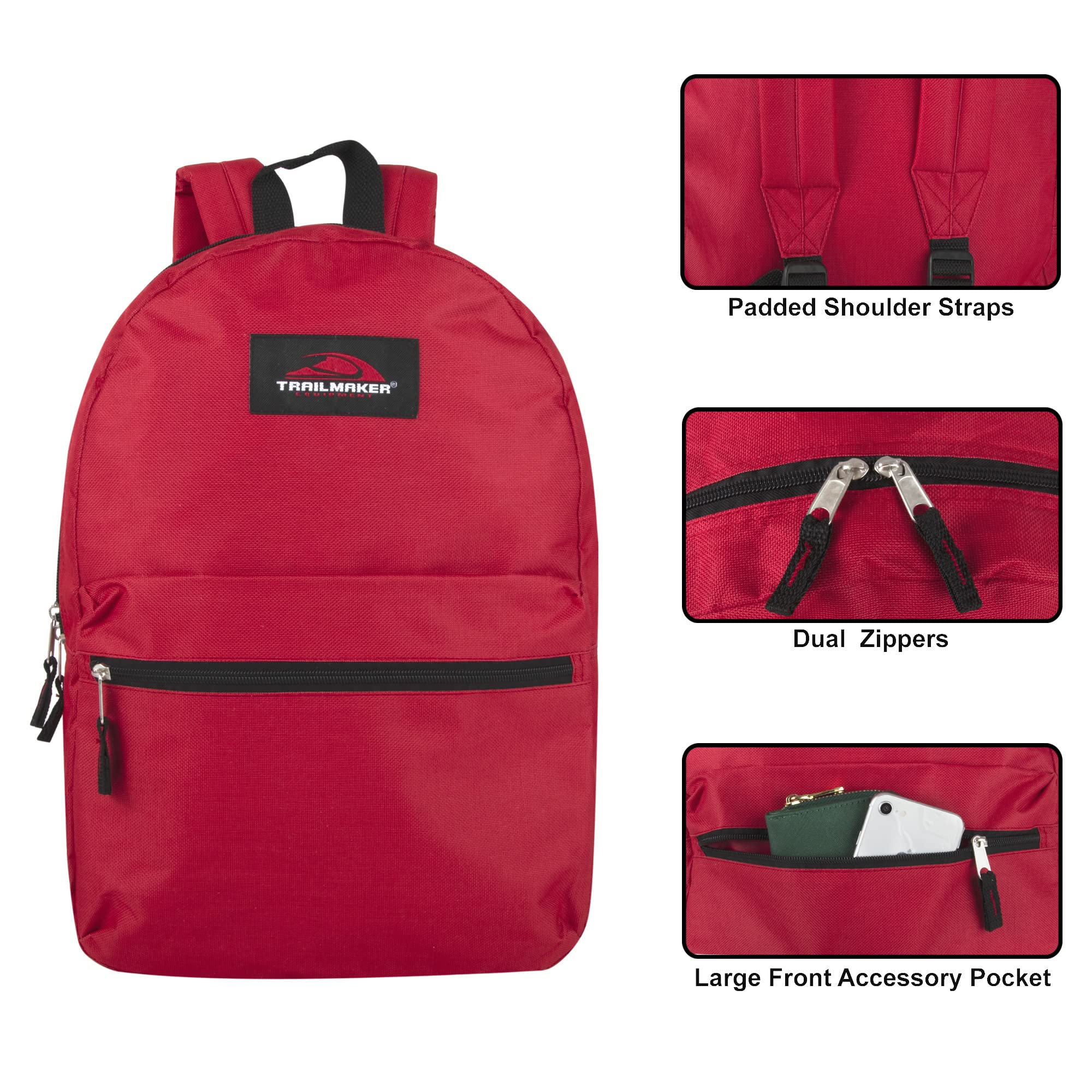 Trail Maker Classic 17 Inch Hiking Backpack with Adjustable Padded Shoulder Straps - Perfect for Outdoor Adventures, Camping & Travel