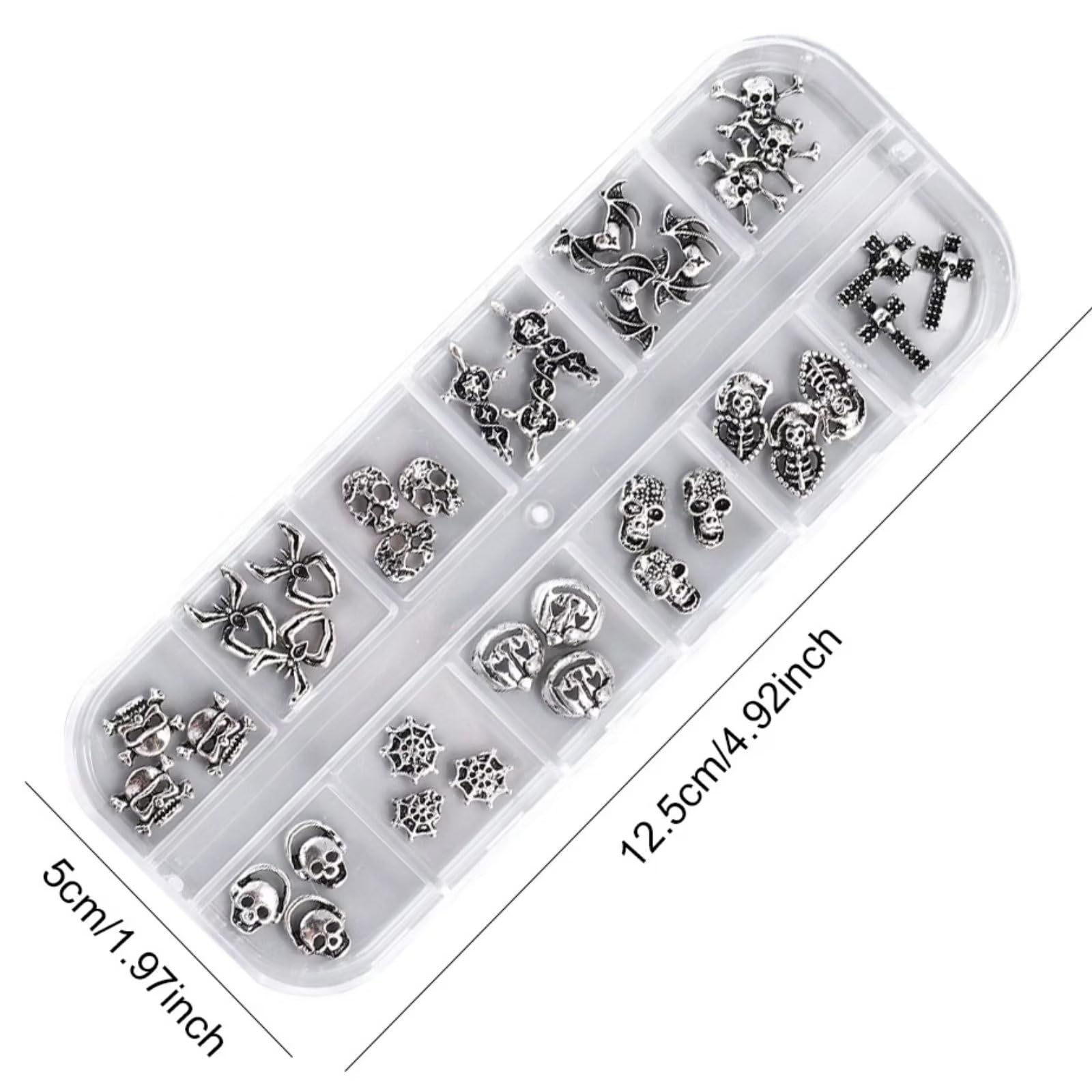 36Pcs Halloween Nail Art Charms - 3D Cross & Skull Shape Nail Gems, Shiny Acrylic Nail Jewelry Accessories with Storage Box for Halloween Parties, Cosplay & Nail Salon Decorations