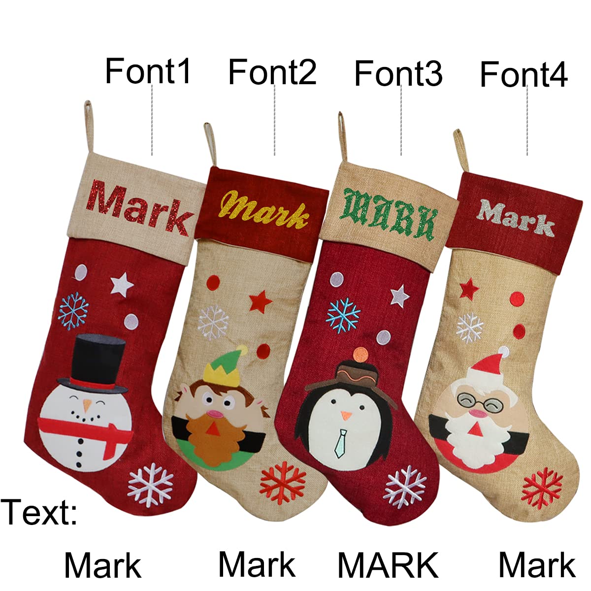 Personalized Christmas Stockings Set of 6 - Handmade Burlap Stockings with Custom Names, Rustic Farmhouse Xmas Decor for Fireplace Mantel - Perfect for Family Holiday Decorations & Christmas Gifts (Ideal for Home Decor, Holiday Parties & Festive Gift Giving)
