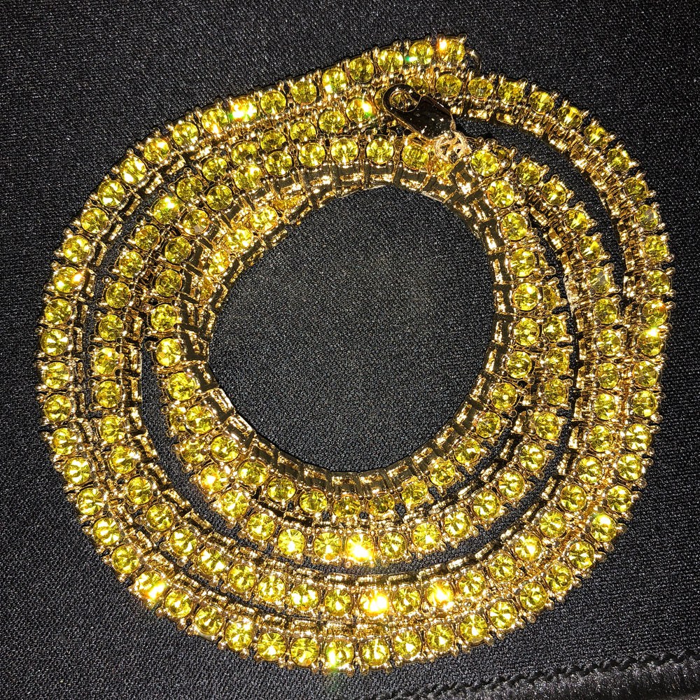 1 Row Tennis Chain for Men & Women - 14K Gold Plated Stainless Steel Necklace - Perfect for Casual Wear, Parties & Gifts