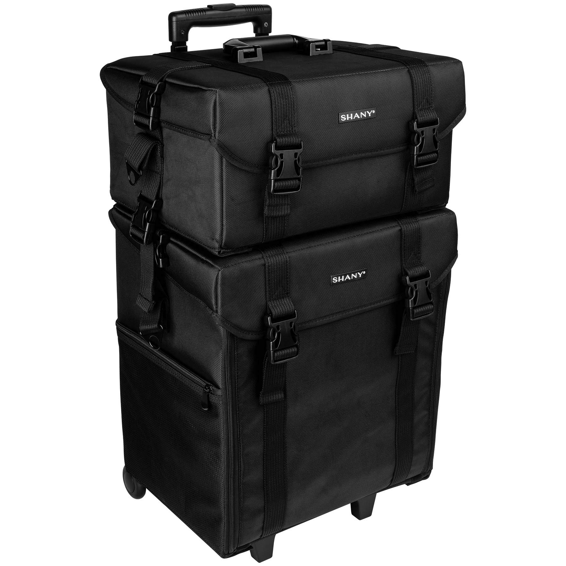 SHANY Professional Makeup Artist Rolling Trolley - Large Cosmetic Case with Organizer Drawers & Mesh Bags - Perfect for Travel, Salon & On-Set Makeup - Jet Black