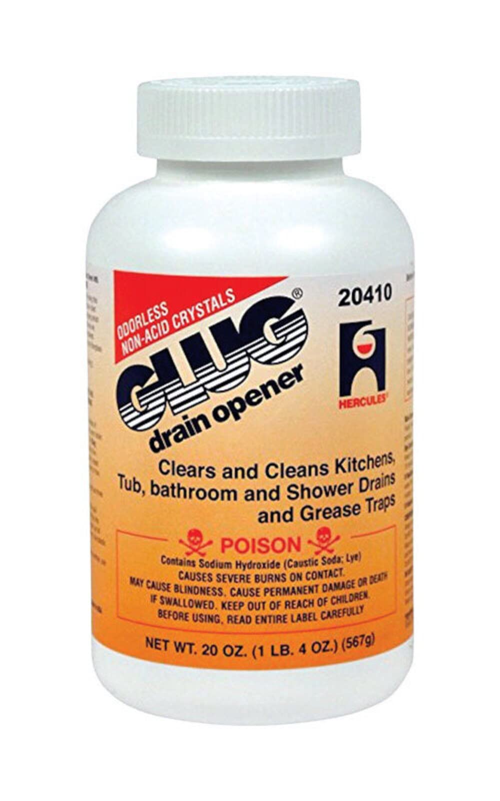 Oatey Hercules Glug Crystal Drain Opener 20 oz (Case of 24) - Fast-Acting Clog Remover for Kitchen Sink, Shower & Bathtub Drain Cleaning
