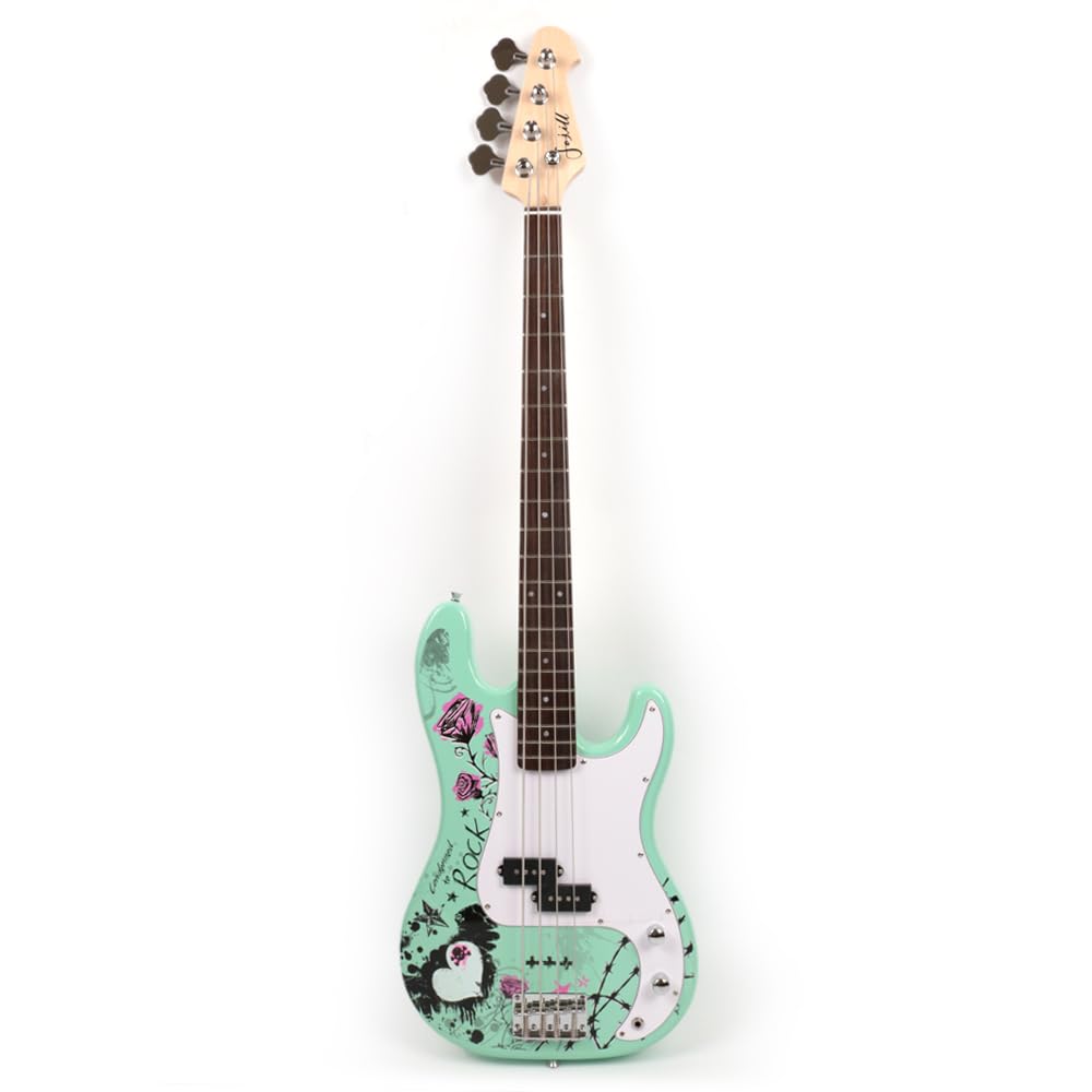 Premium Full Size 4-String Electric Bass Guitar for Right-Handed Players - Phoenix Body in Green Rock Finish with Gig Bag | Perfect for Live Performances, Studio Recording & Rock Music Practice