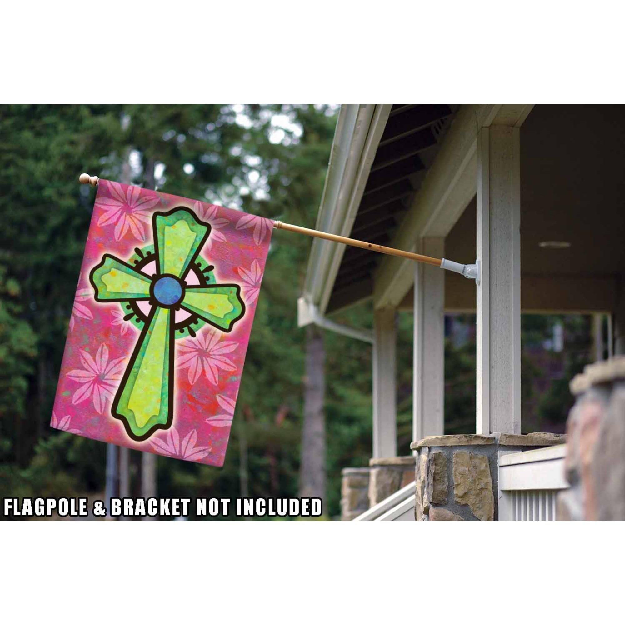 Double Sided Christian Garden Flag 28x40 Inch - Pink and Green Cross Christian Flag for Outdoor Yard Decoration | Toland Home Garden 1010768 | Perfect for Church Events, Easter Decorations & Christian Home Displays