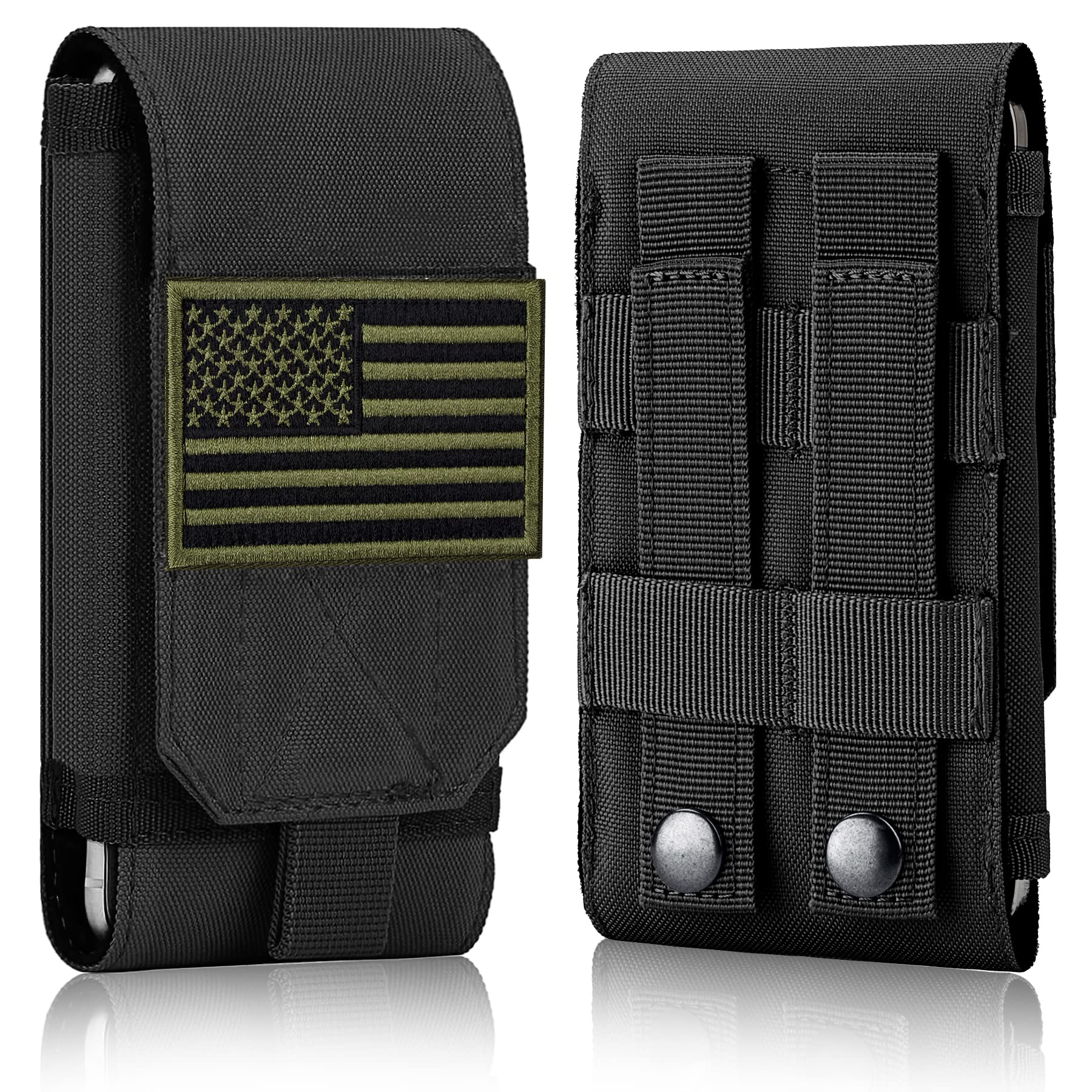IronSeals Tactical MOLLE Phone Case - Heavy Duty Belt Loop Holster Pouch with American Flag Patch for iPhone 16/16 Pro/16 Plus/16 Pro Max/15 Pro Max/14 Pro Max/13 Pro Max/12 Pro Max & Galaxy S24 Ultra - Military Grade Phone Holder for Outdoor, Hiking, Camping & Tactical Use