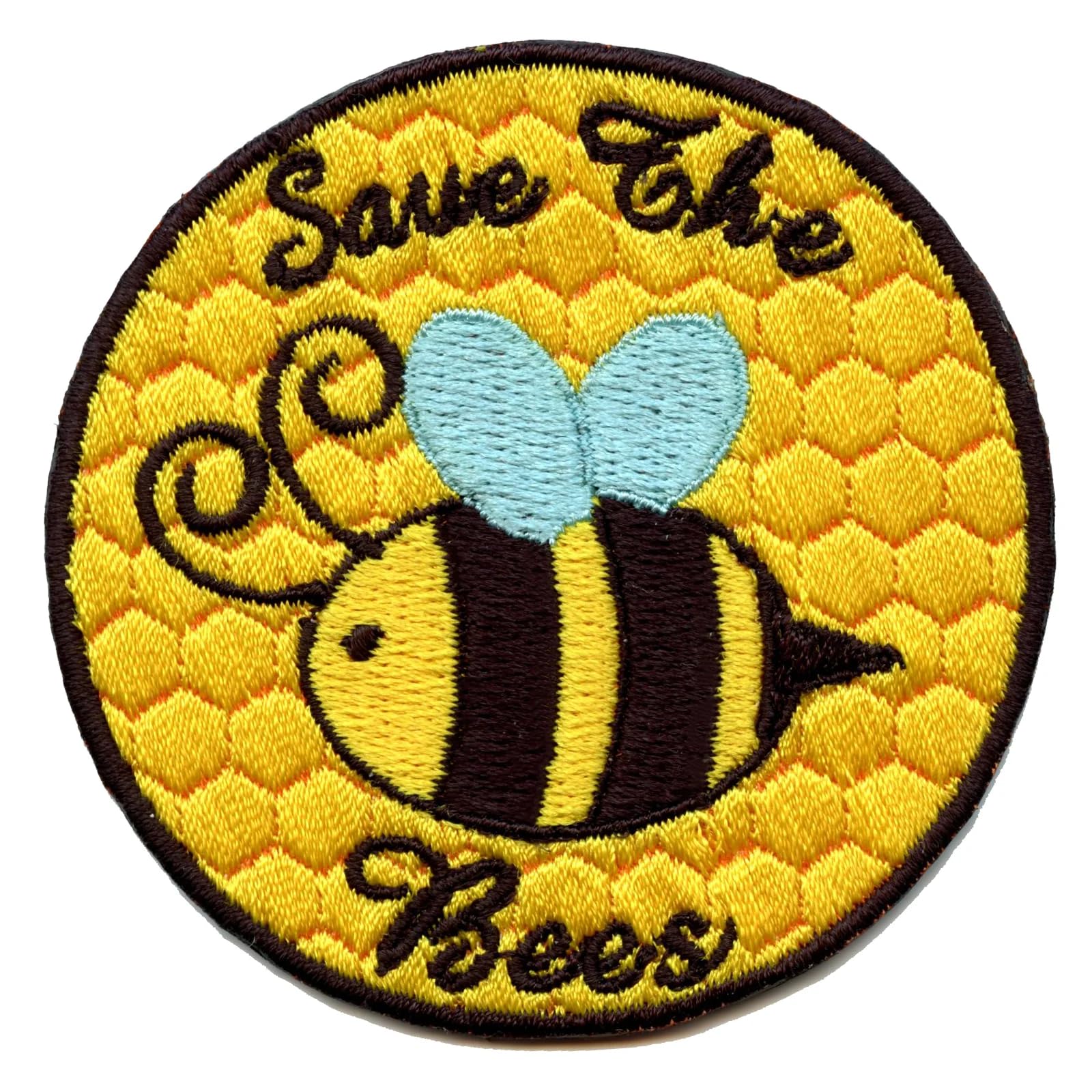Save The Bees Embroidered Patch - Honey Farm Badge for Iron On Applique | DIY Sewing, Jacket Decoration & Backpack Customization
