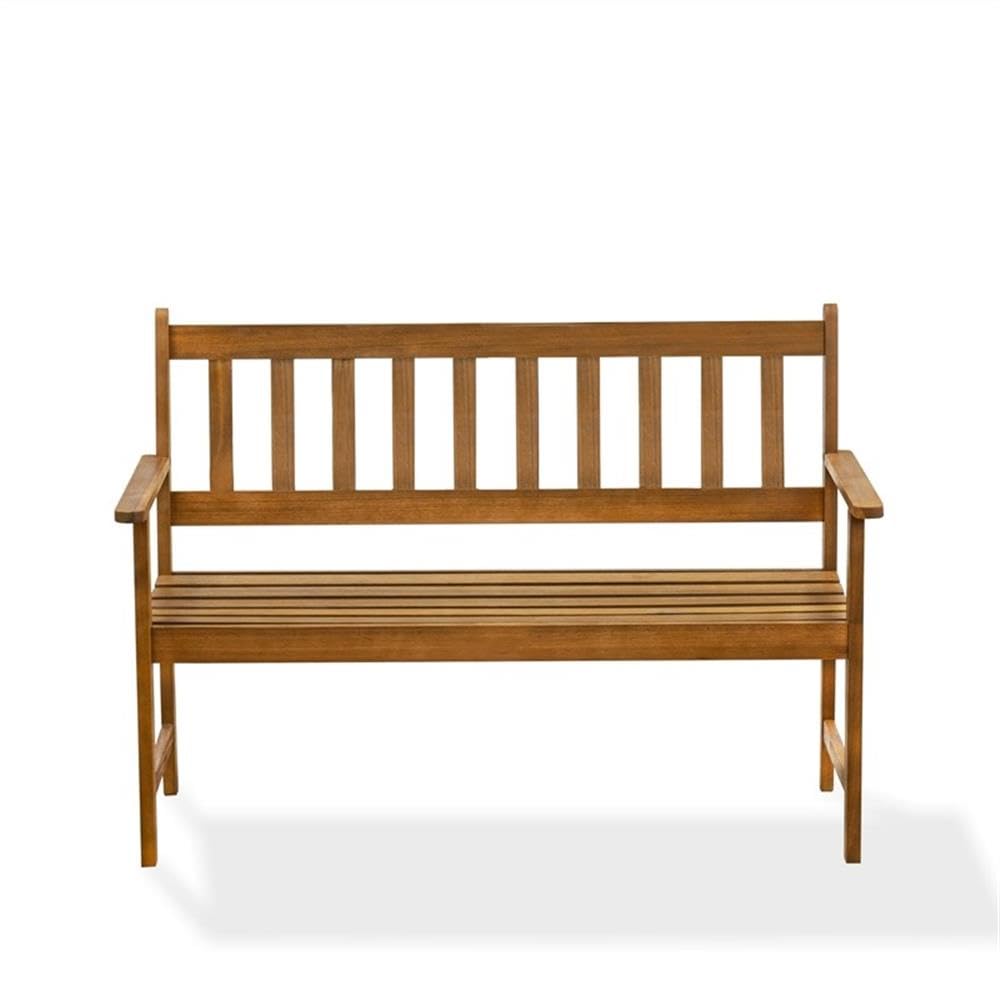 East West Furniture Belmont Wooden Patio Bench with Backrest - 48x22x33 Inch Acacia Wood Outdoor Bench, Natural Oil Finish - Perfect for Garden, Deck, Porch and Backyard Relaxation