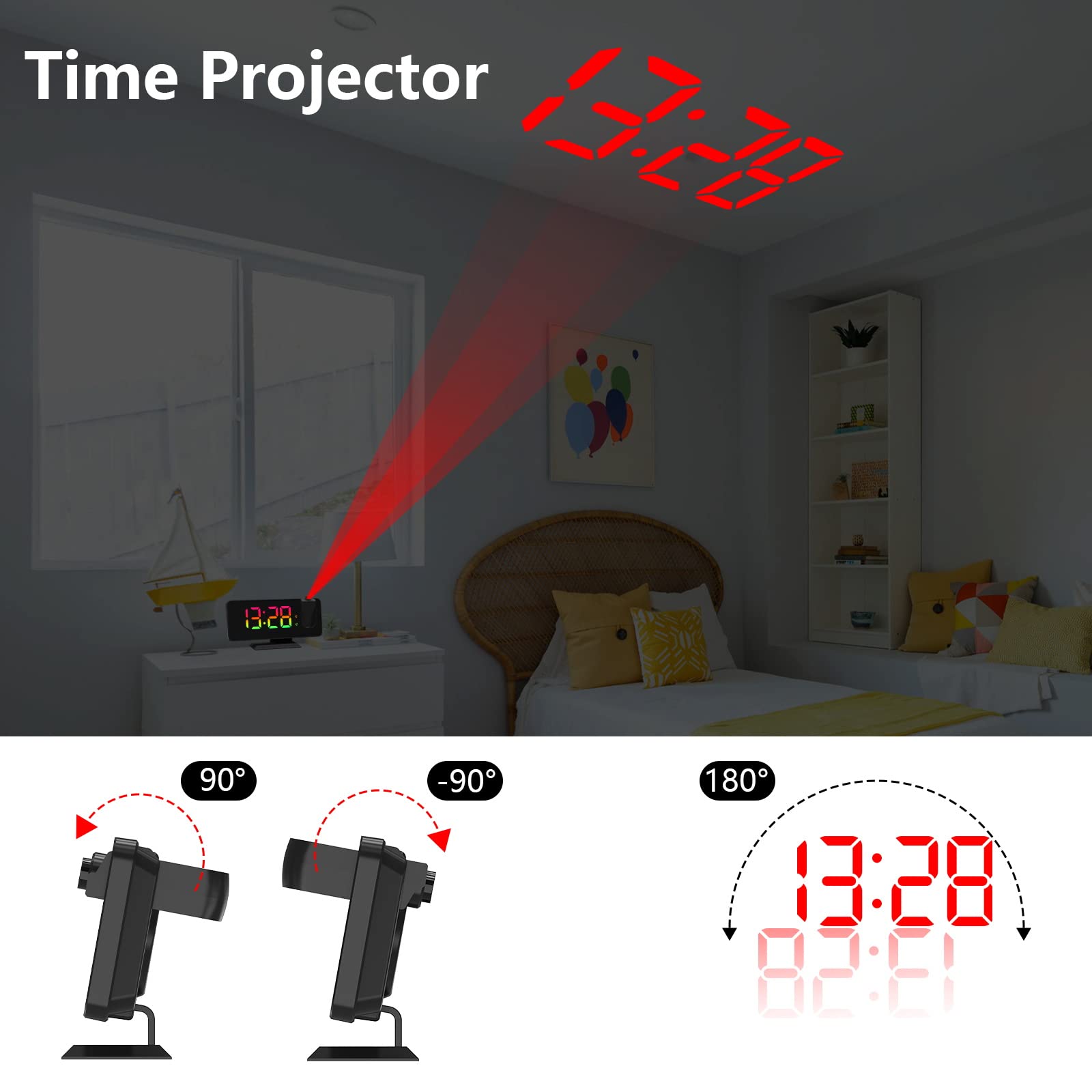 180° Rotatable Projection Alarm Clock with 7.4