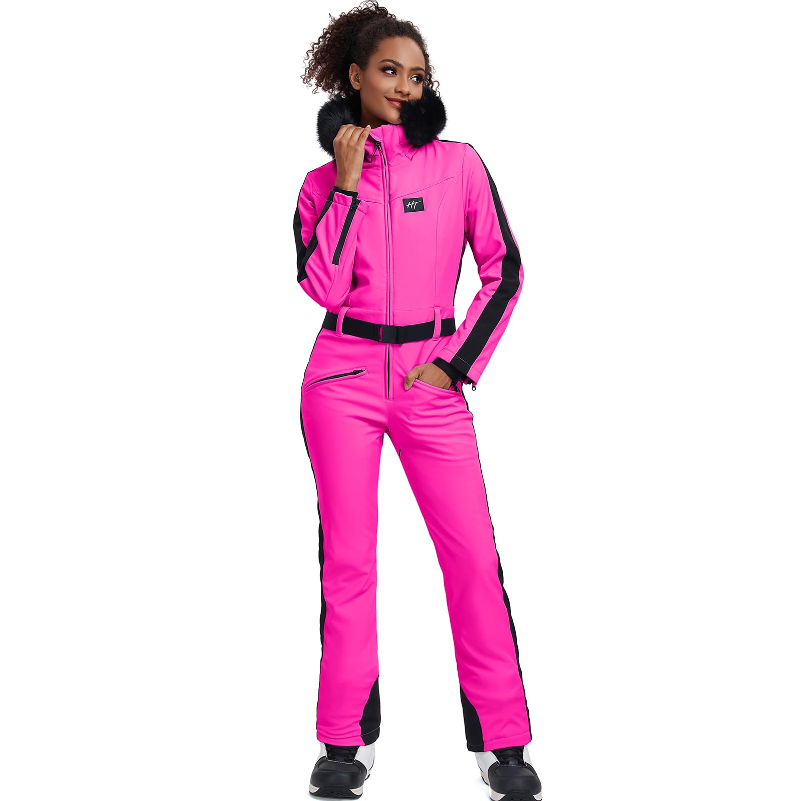 HOTIAN Women's Slim Fit Waterproof Ski Suit - One Piece Winter Snowboard Jumpsuit for Outdoor Snow Sports & Cold Weather Activities