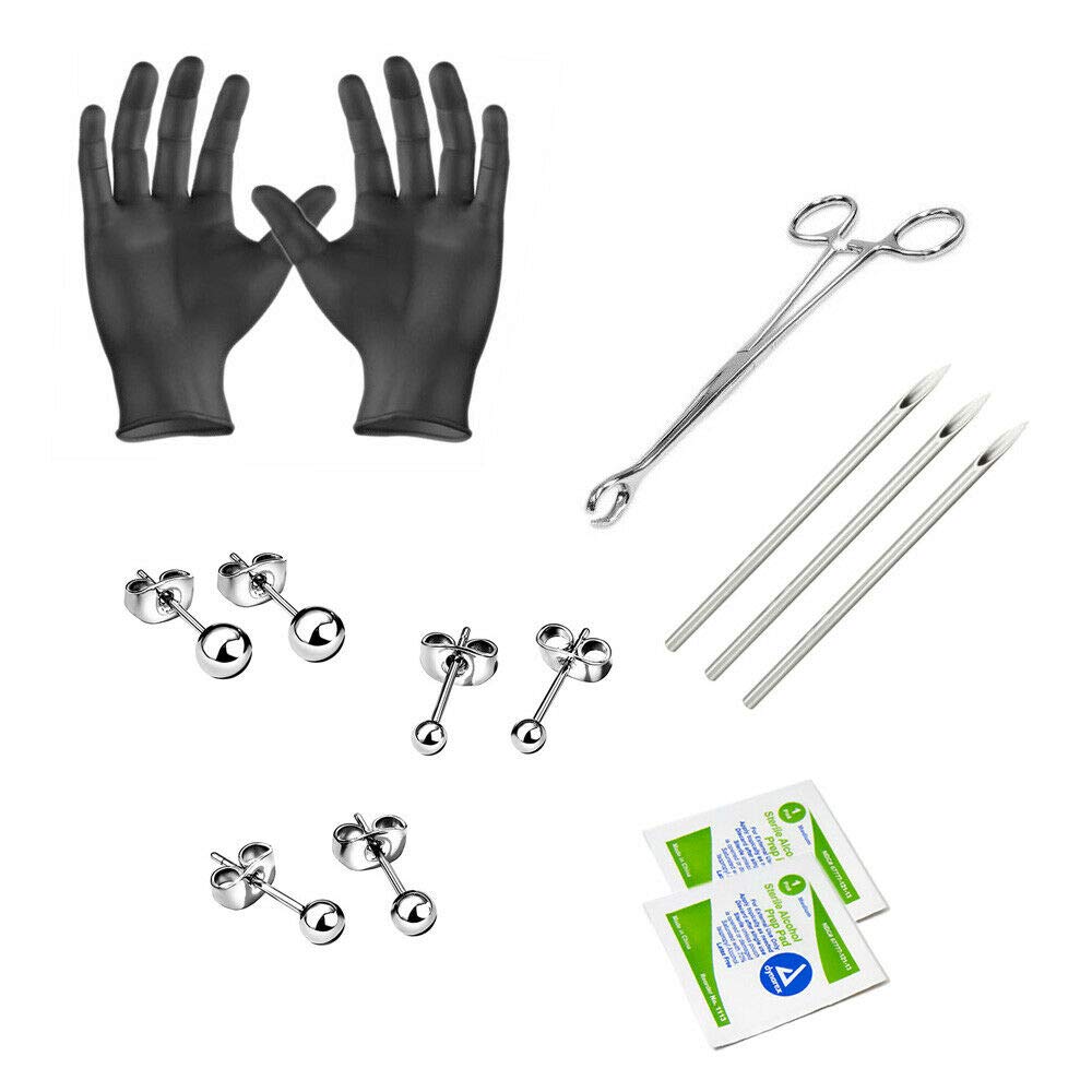 Professional Titanium Ear Piercing Kit with 3 Pairs Hypoallergenic Earrings, Needles, Steel Clamps & Gloves - Safe DIY Ear Piercing at Home for Adults & Teens