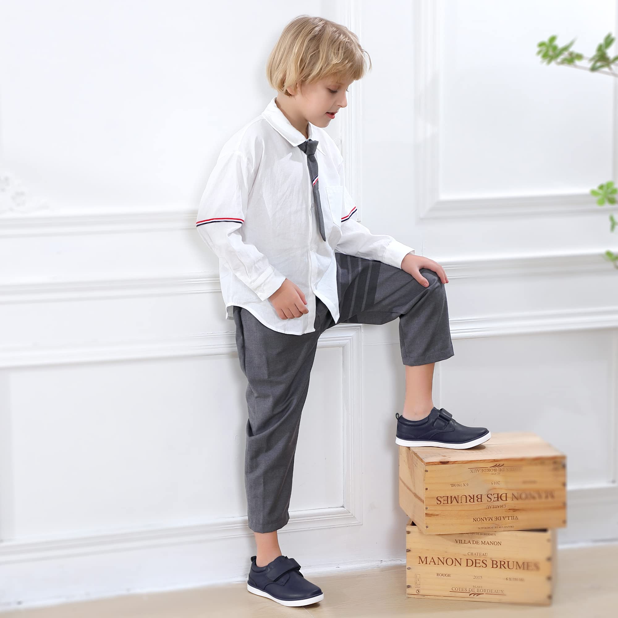 Firelli Boys Loafers - Hook & Loop Dress Shoes for School Uniforms | Comfortable Kids Oxford Shoes for Casual Wear & Daily Activities