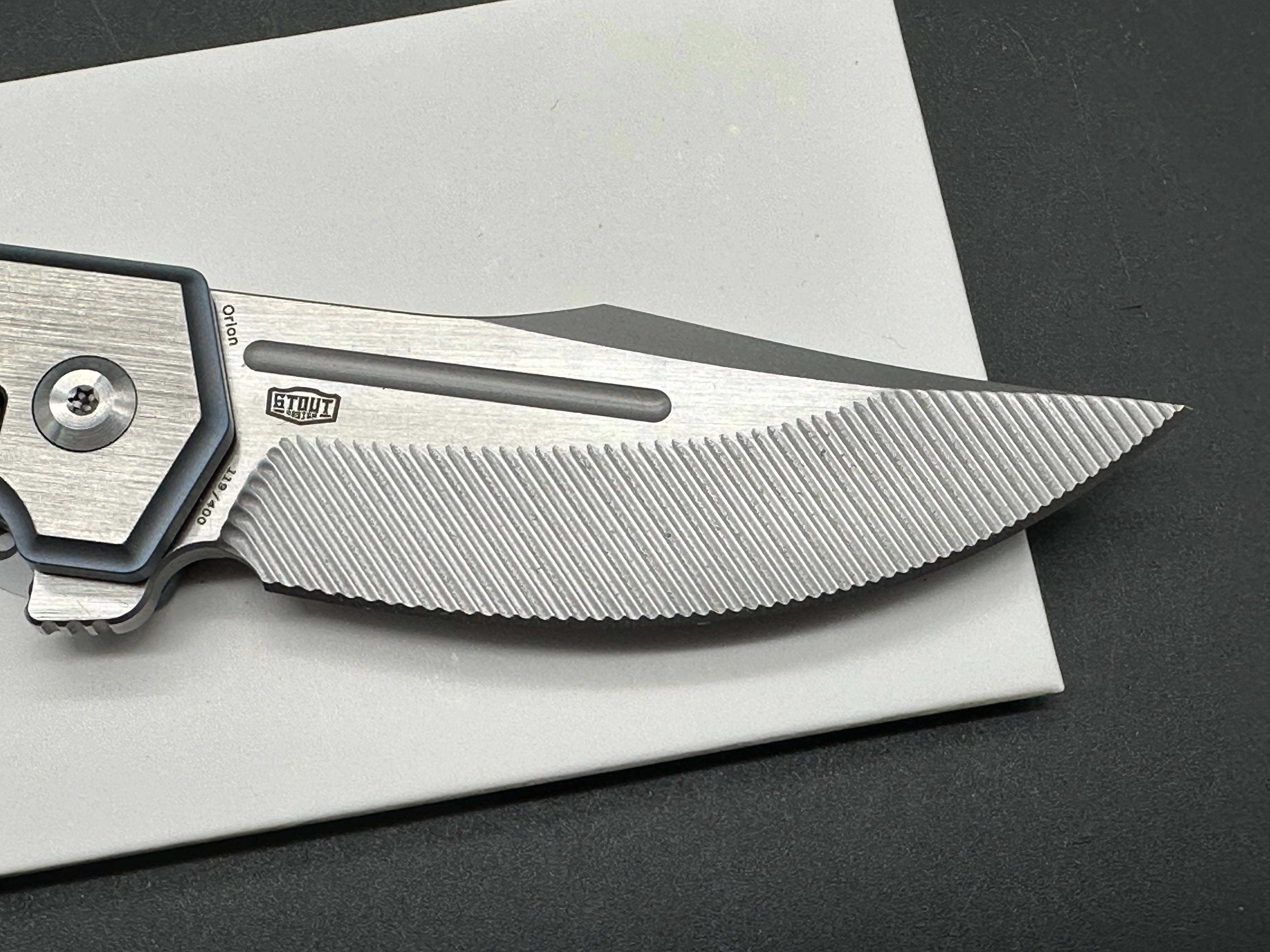 KANSEPT ORION Folding Pocket Knife - Blue/Satin Titanium Handle, S35VN Steel Clip Point Blade for EDC, Camping & Outdoor Activities