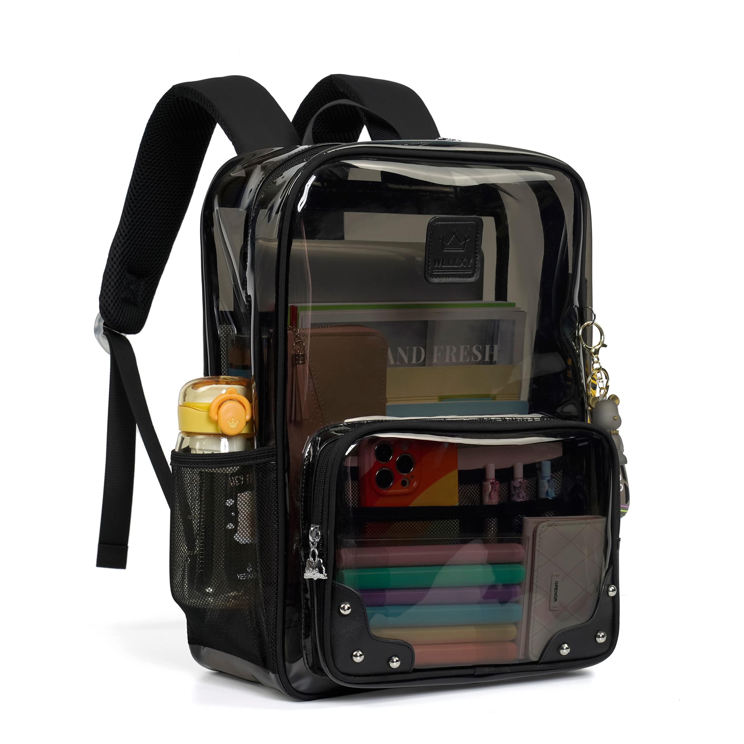 Caoroky Knight Heavy Duty Clear Backpack - 15.6 Inch Transparent TPU Laptop Backpack for Travel, School & College | See-Through Bookbag for Women, Men & Teens | Perfect for Airport Security, Campus Life & Daily Commute (Black)