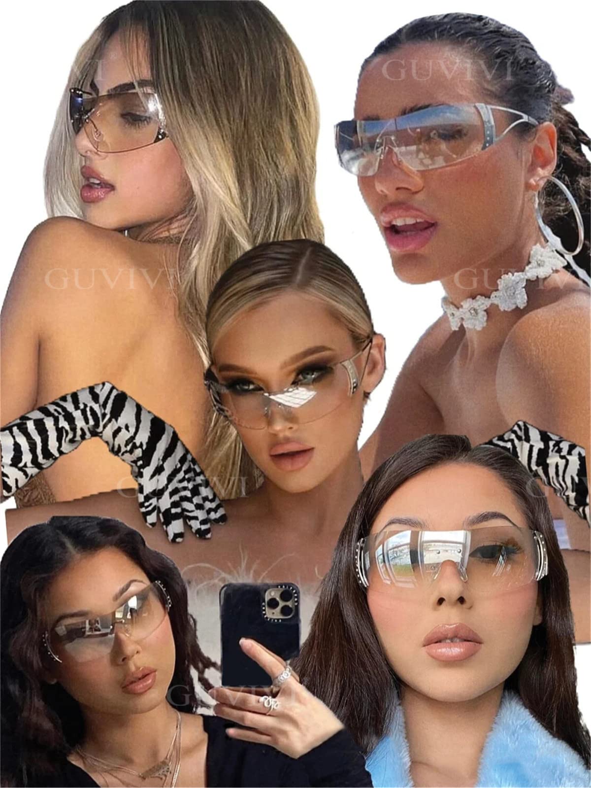 Y2K Wrap Around Sunglasses for Women & Men - Futuristic Frameless Flat Top Shades with Gradient UV Protection Lenses - Perfect for Outdoor Sports, Beach, and Fashion Streetwear