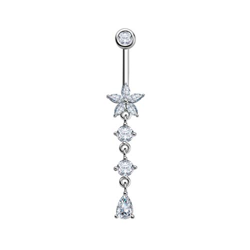 VENSERI 925 Sterling Silver Double Opal Belly Button Ring - Navel Piercing Jewelry with CZ Stones for Women, Belly Ring Body Jewelry - Perfect for Everyday Wear, Parties & Beach Outfits