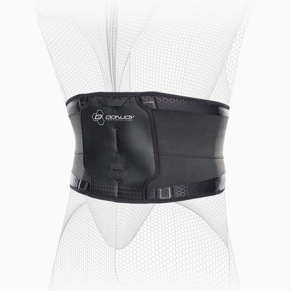 DonJoy Performance BIONIC Wrap-Around Back Support Brace for Lower Back Pain Relief - Adjustable Compression Lumbar Belt for Daily Wear & Sports Activities - Ideal for Gym, Running, Weightlifting & Office Work