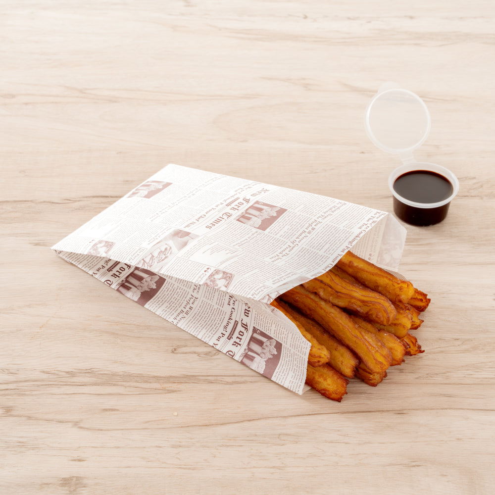 Eco-Friendly Sepia Newsprint French Fry & Snack Bags - 5