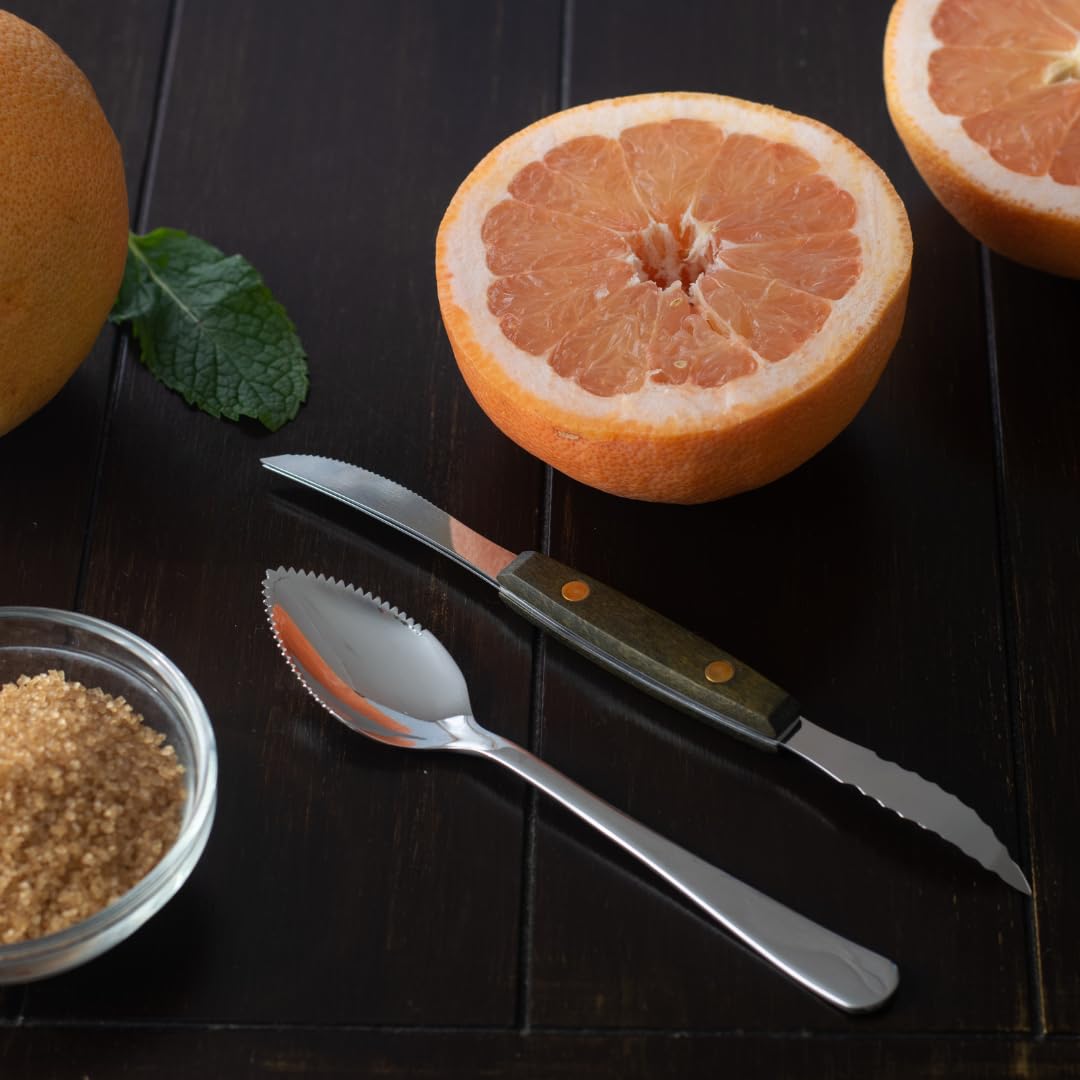 Premium Grapefruit Spoon Set of 4 with Stainless Steel Knife & Storage Keeper - Perfect for Breakfast, Fruit Salad, and Healthy Snacking
