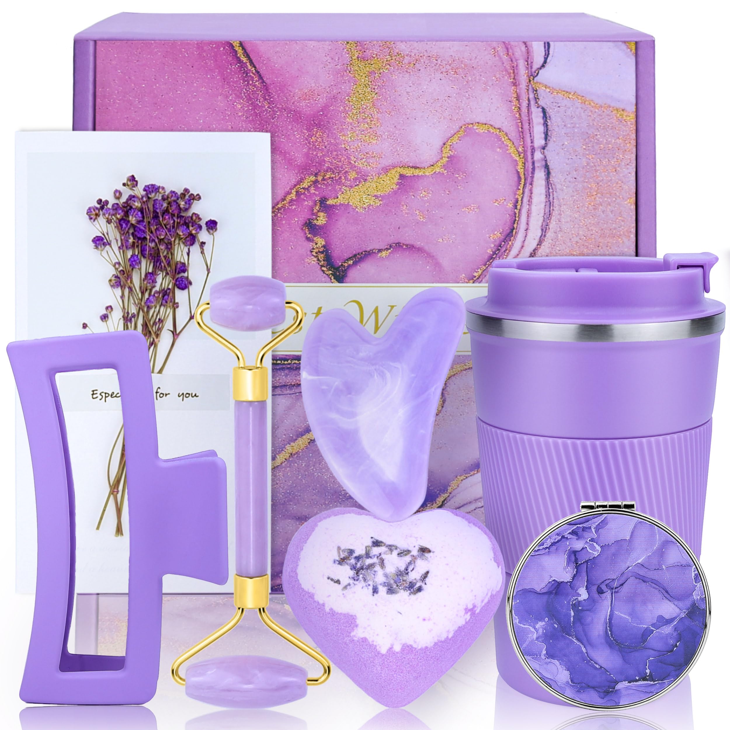**Luxury Purple Gift Basket for Women - Birthday, Valentine's, Get Well, Spa Gifts for Girlfriend, Sister, Mom | Personalized & Unique Present Ideas | Perfect for Relaxation, Self-Care & Special Occasions**